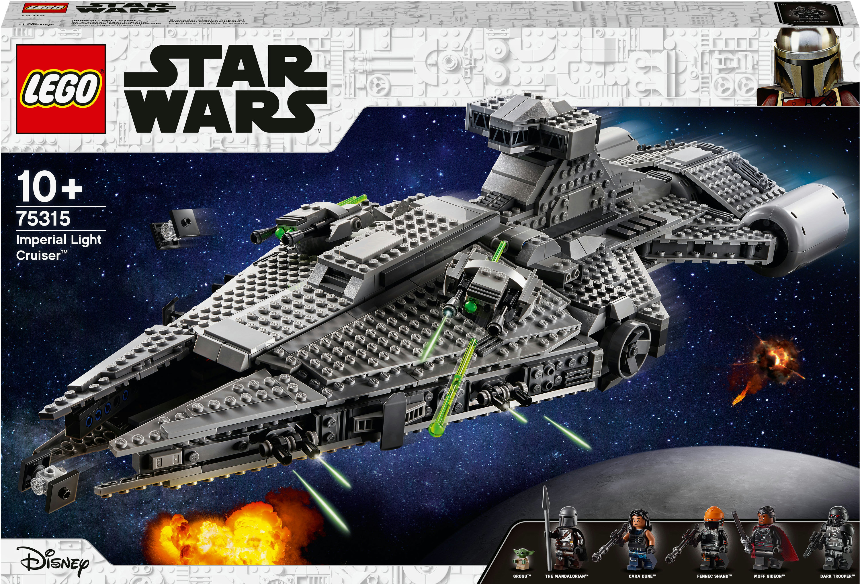 LEGO Star Wars seti kutusu, Imperial Light Cruiser, figürler ve uzay arka planı ile.