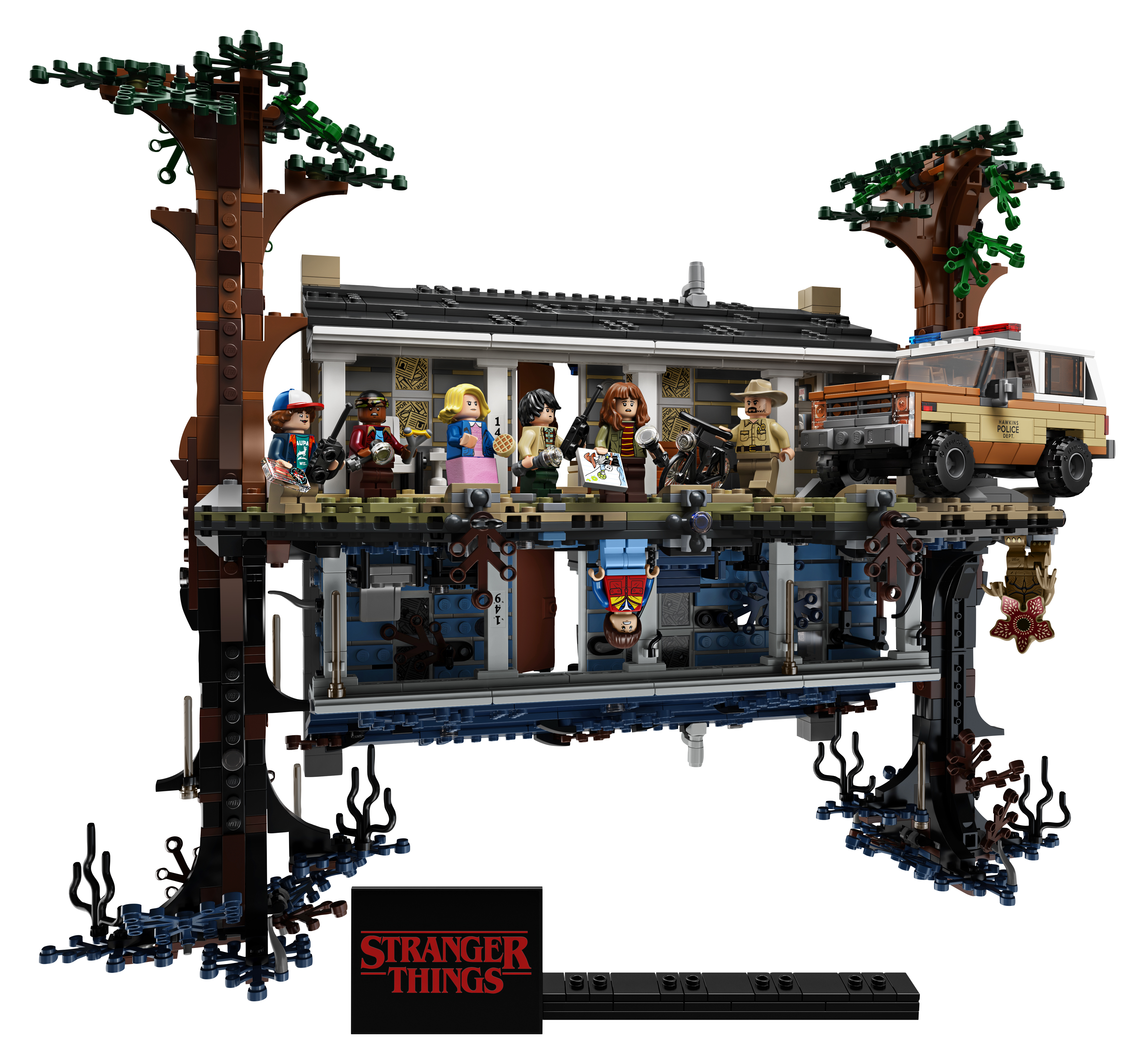 Byers'ın evi, karakterler ve bir polis arabası ile Lego Stranger Things seti.