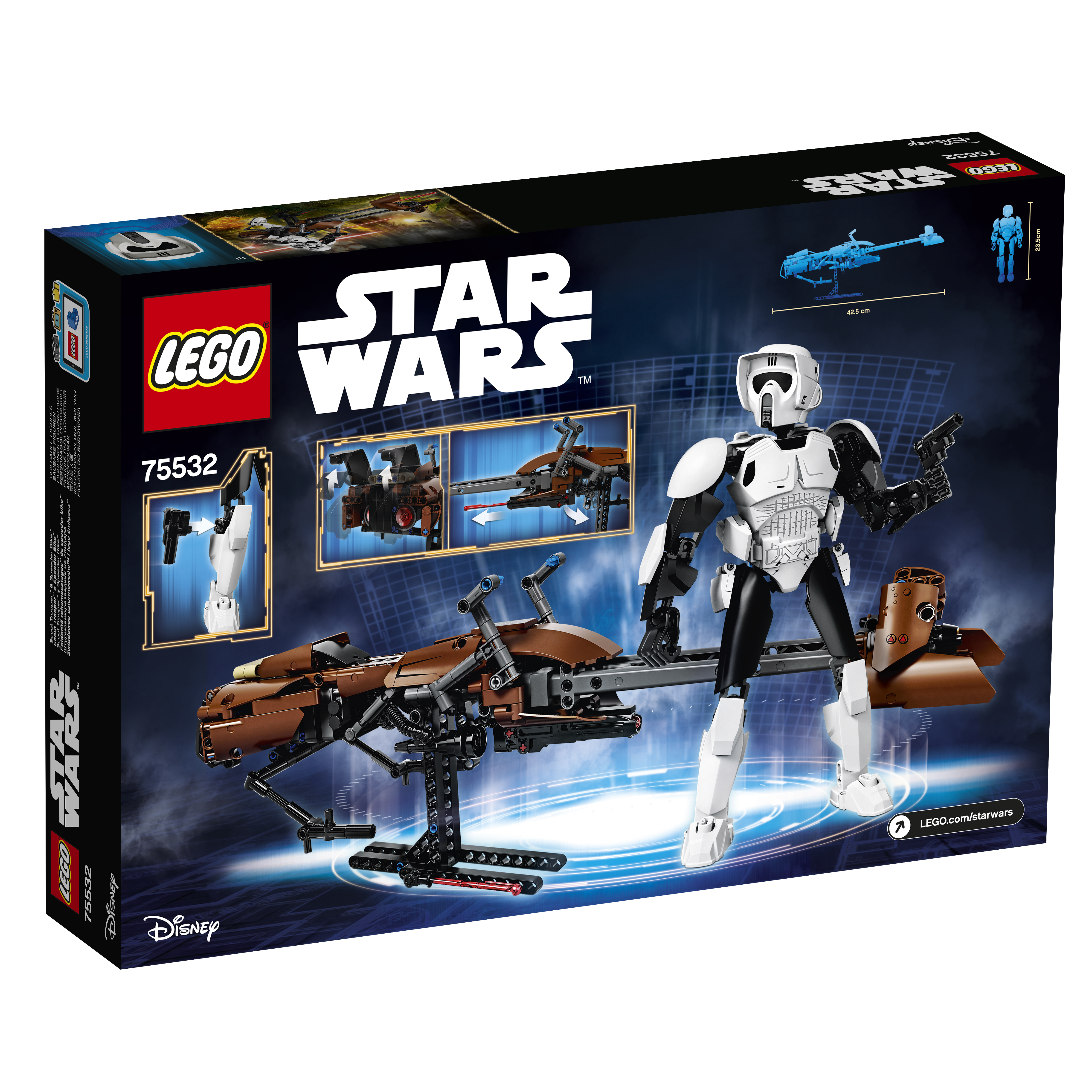 Zestaw Lego Star Wars. Zwiadowca na ścigaczu. Brązowa i biała zbroja. Widoczne logo Star Wars.