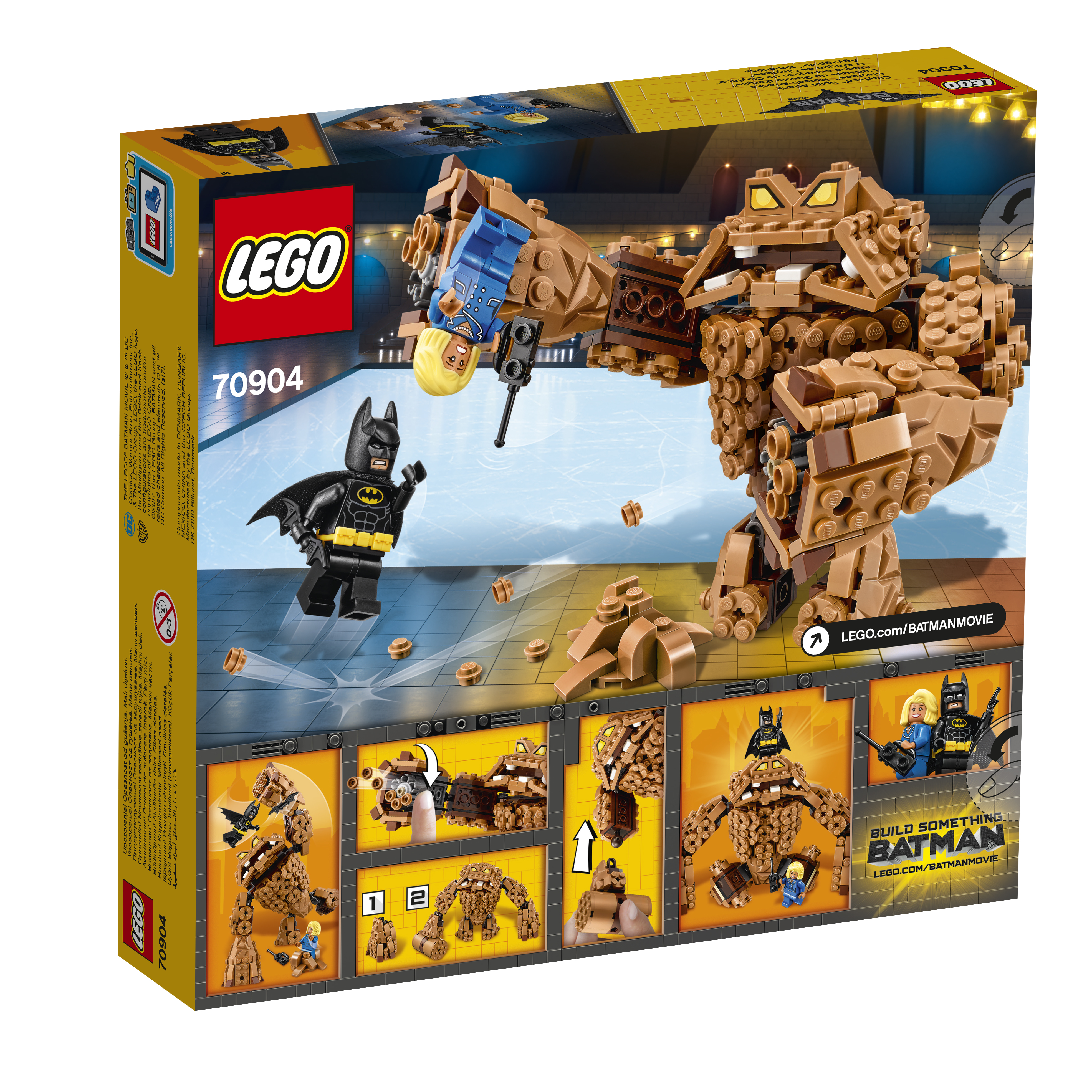Pudełko Lego Batman Movie. Pokazano figurkę Batmana, potwora z błota i instrukcje budowy.