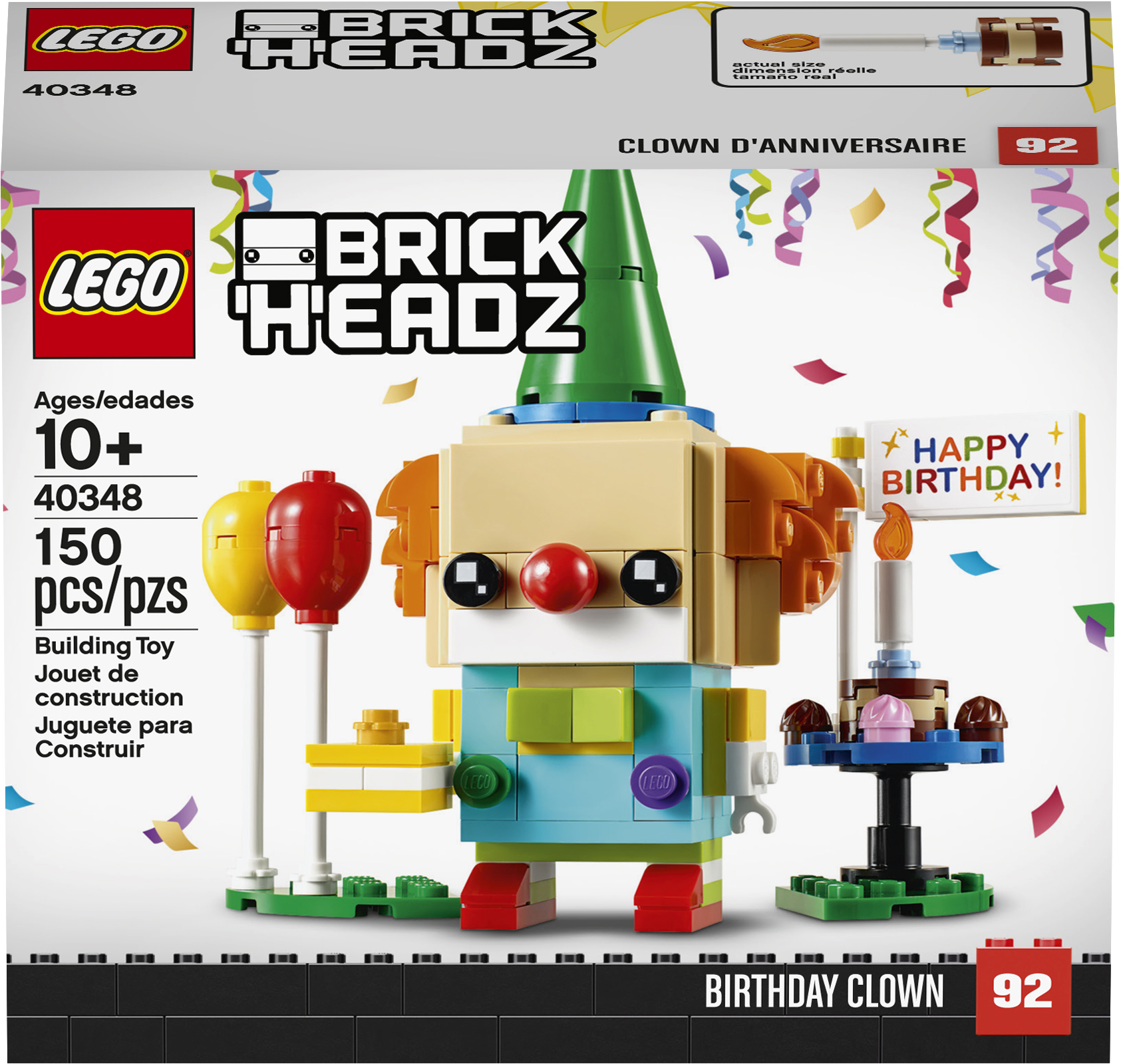 LEGO BrickHeadz verjaardagclown met ballonnen en een verjaardagstaart.