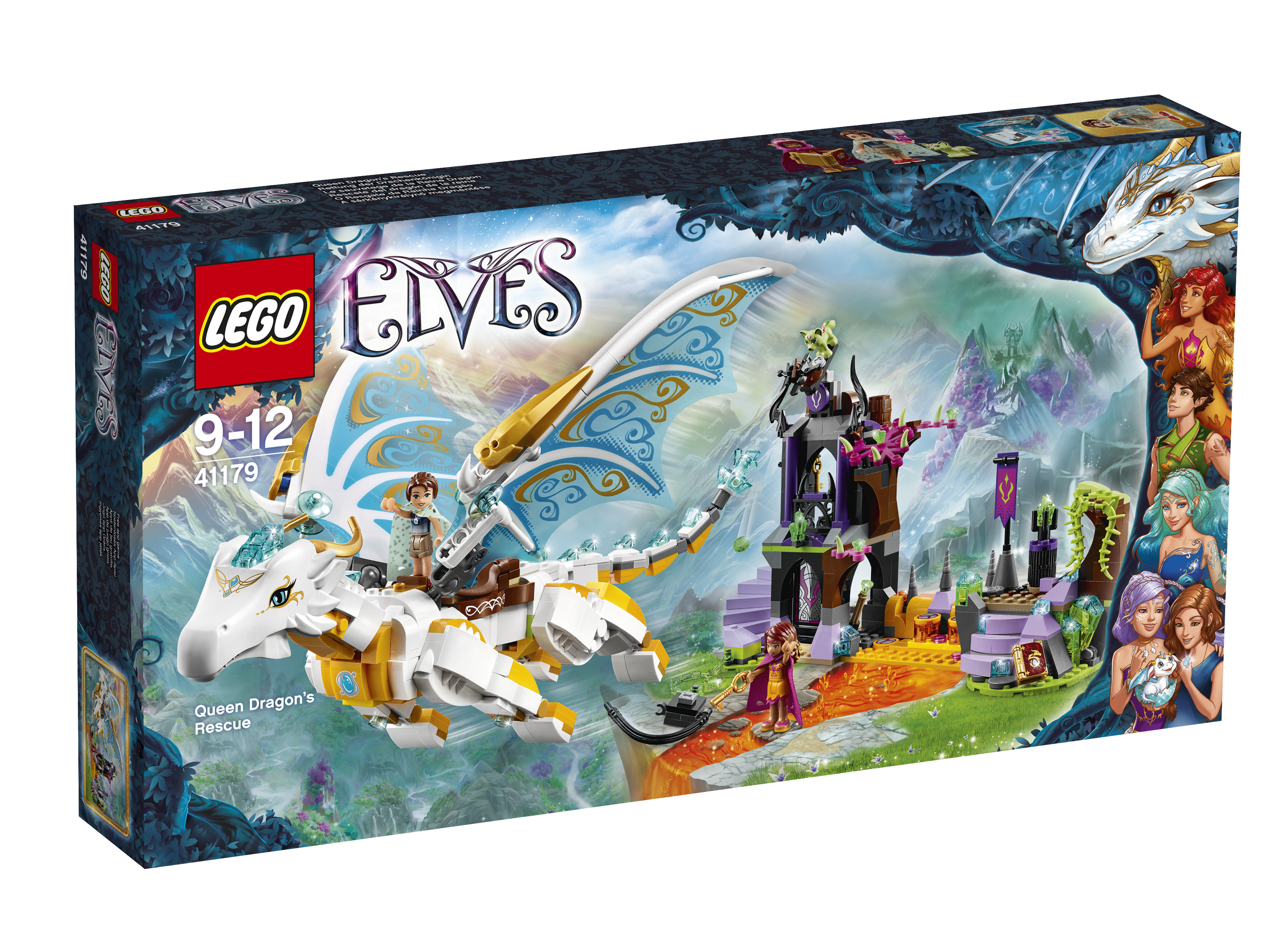 Zestaw Lego Elves. Biały smok z dziewczynką, zamkiem i innymi elementami Elves.