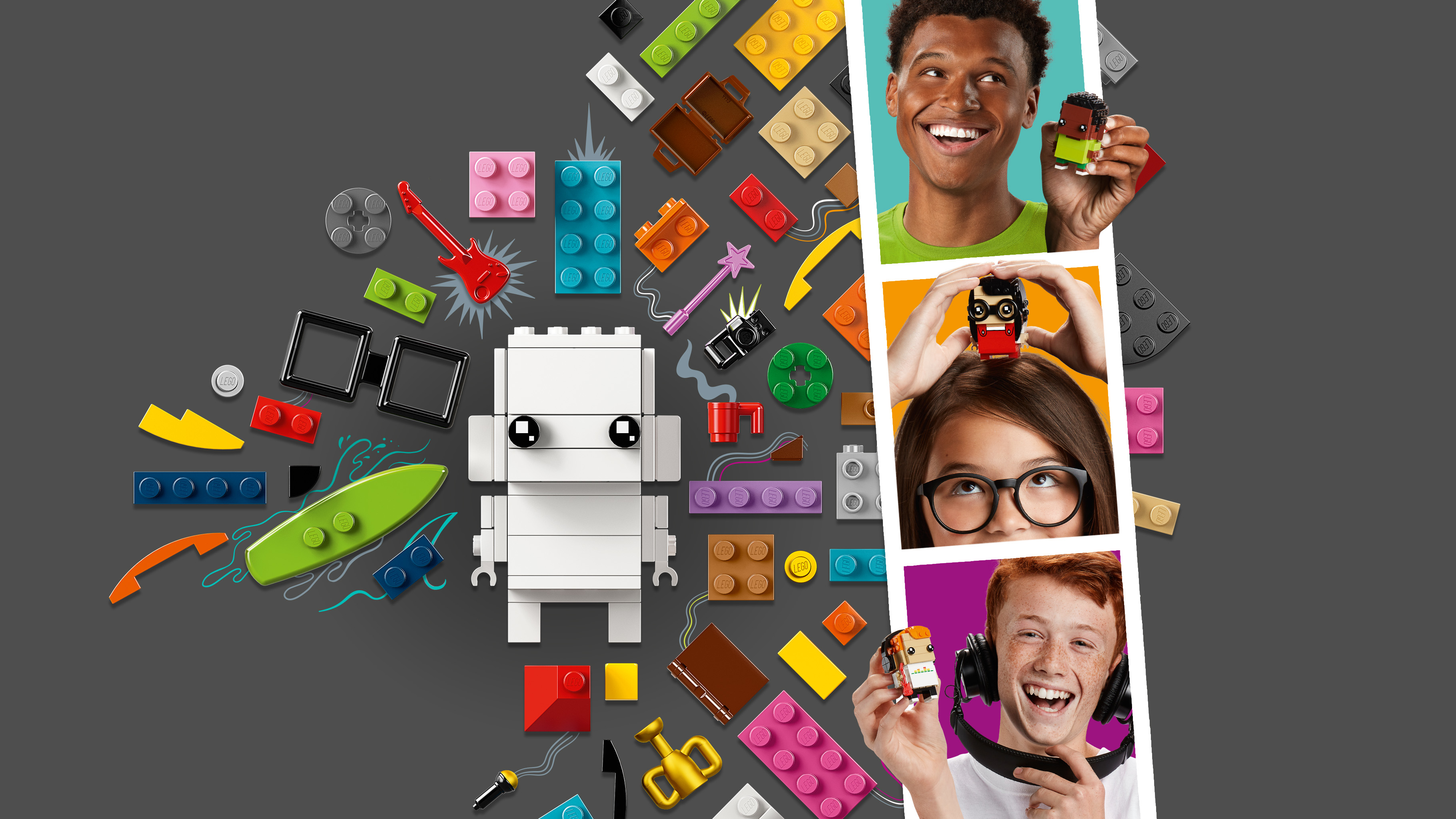 Klocki i minifigurki LEGO, robot i ludzie.