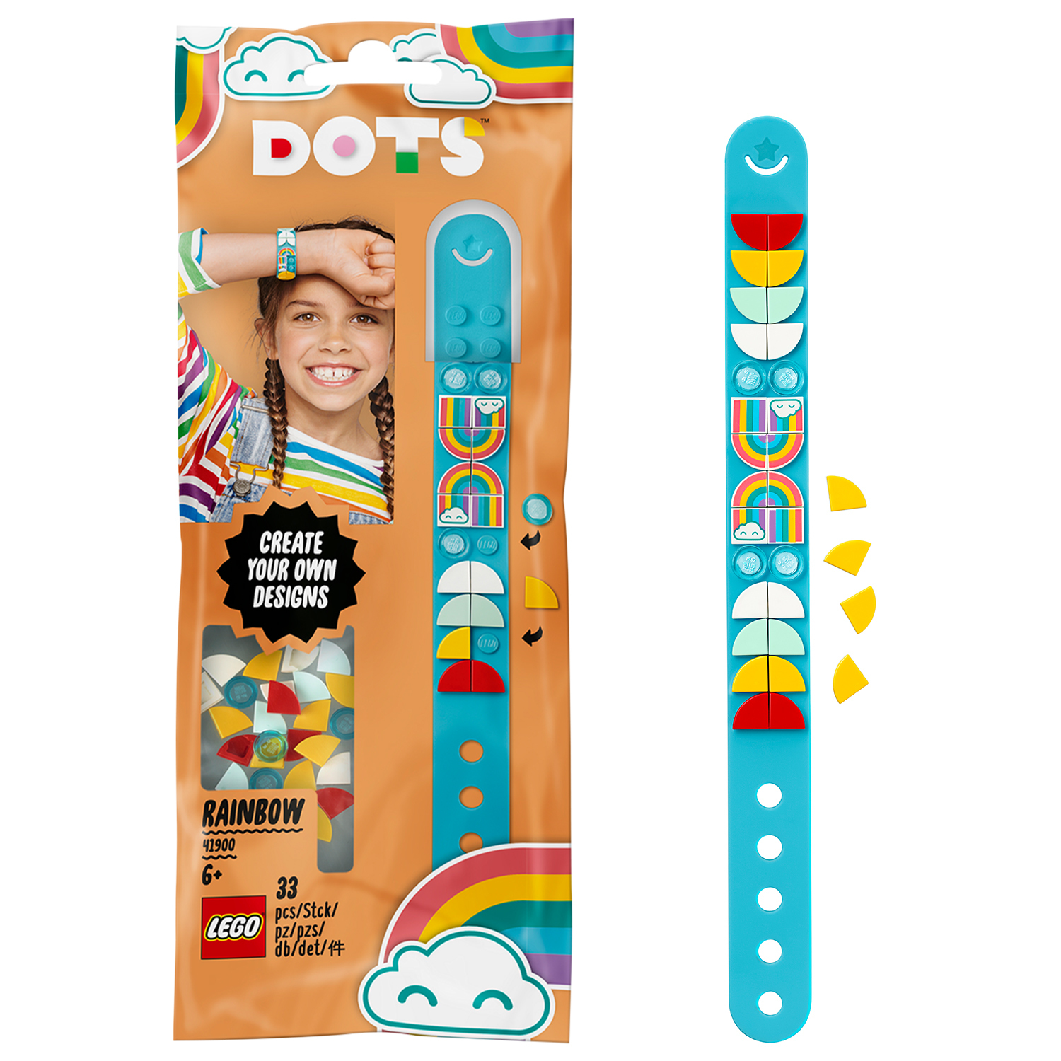 Set Lego Dots Rainbow braccialetto con punti colorati e braccialetto.