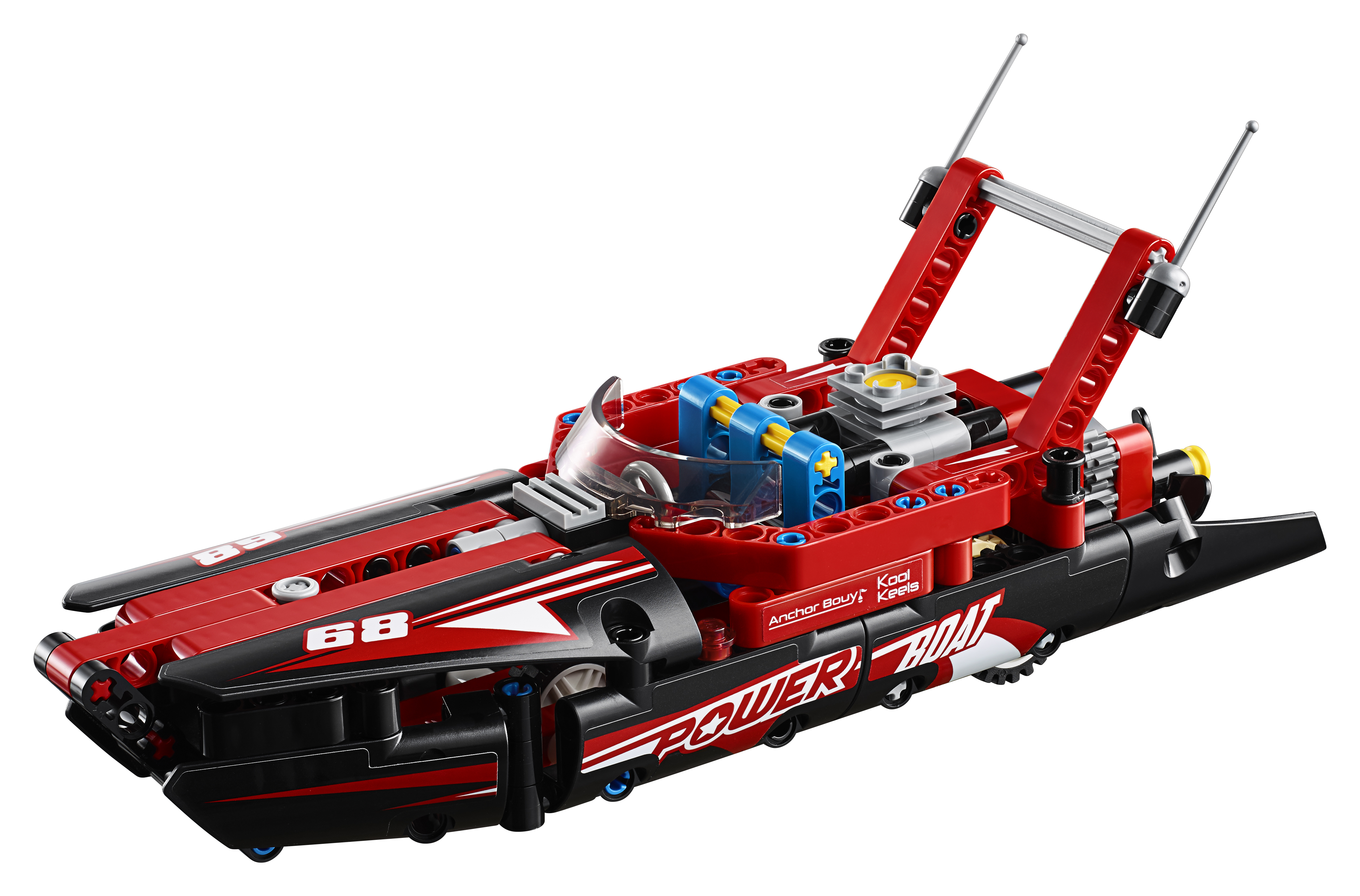 Set Lego Technic Power Boat con dettagli rossi e neri. La barca è progettata per la velocità.