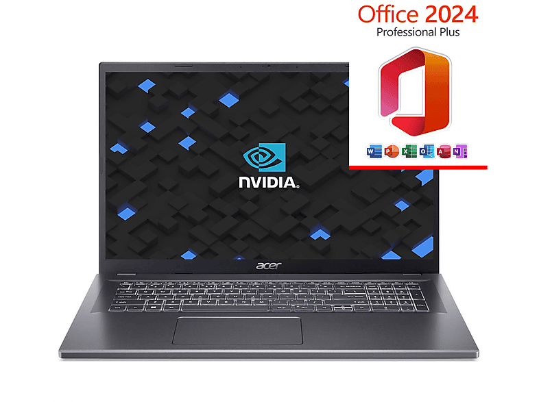 ACER A17-51, MS Office 2024 Pro, Tastaturbeleuchtung, Notebook, mit 17,3 Zoll Display, Intel® Core™ 7,150U Prozessor, 32 GB RAM, 4000 GB SSD, Intel® GeForce RTX™ 2050, Grau, Windows 11 Pro