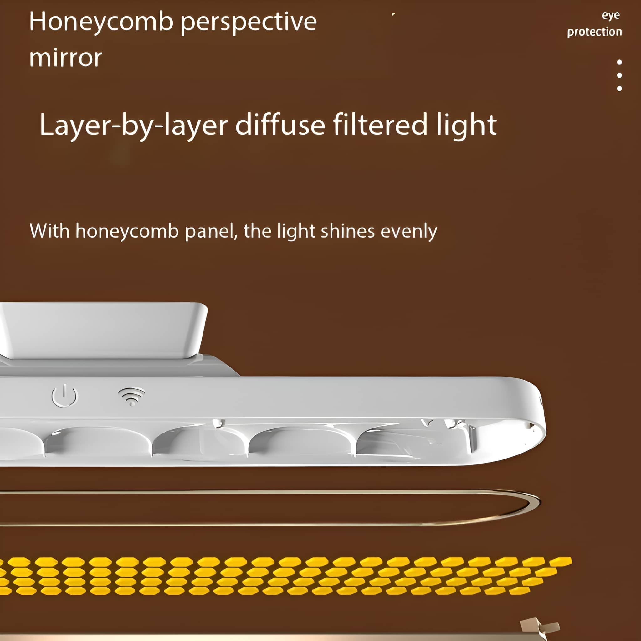 Weiße LED-Lampe mit Wabenmuster, die einen Lichtdiffusionseffekt zeigt.