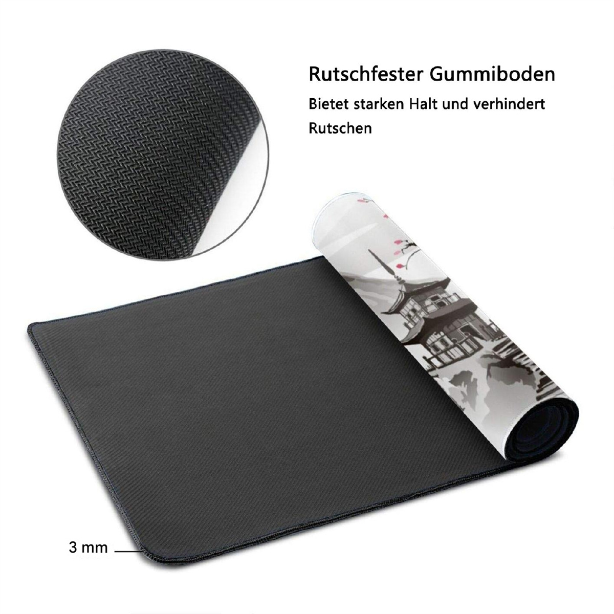 Mauspad mit rutschfestem Gummiunterteil. Oben eine japanische Illustration.