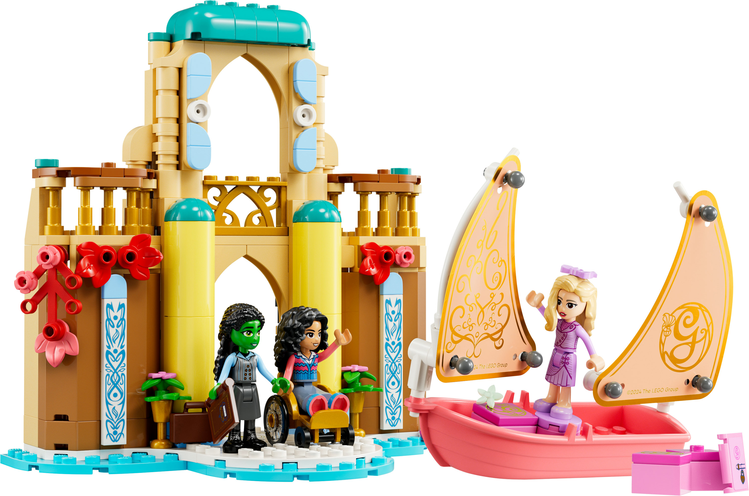 Zestaw Lego przedstawiający scenę bliskowschodnią. Zawiera figurki i łódź z żaglami.