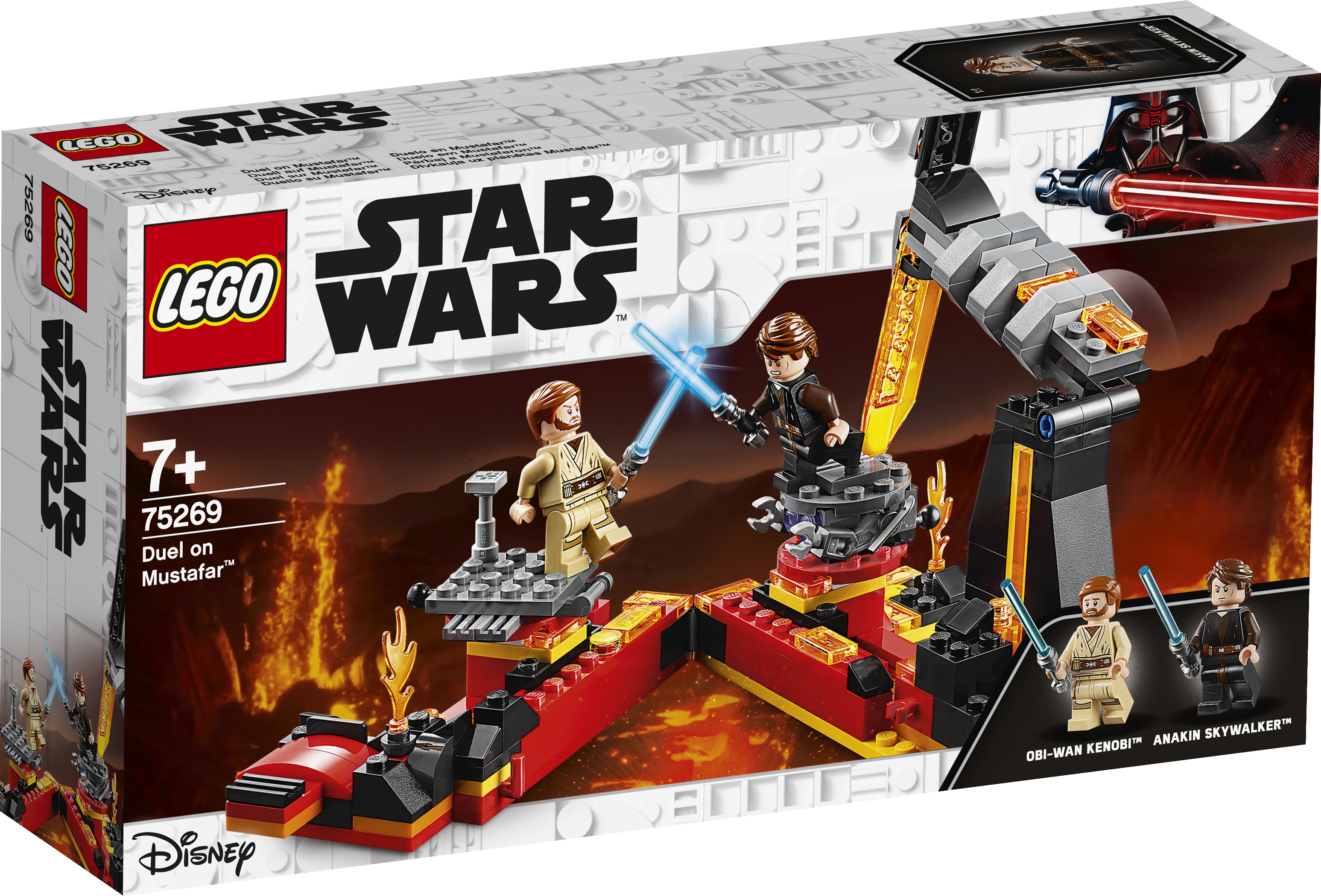 Set Lego Star Wars raffigurante un duello su Mustafar, con personaggi di Obi-Wan e Anakin.