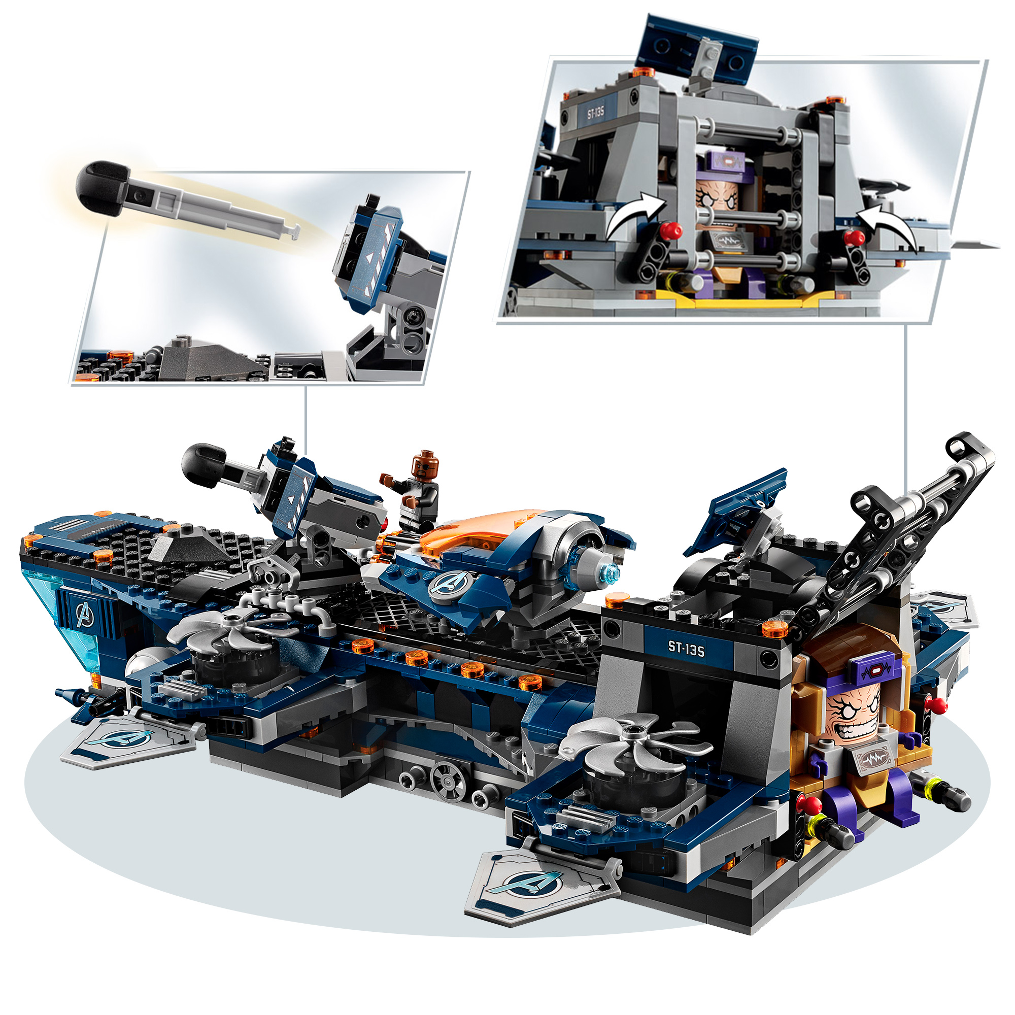 Set Lego con veicolo grande e minifigure, in stile fumetto.