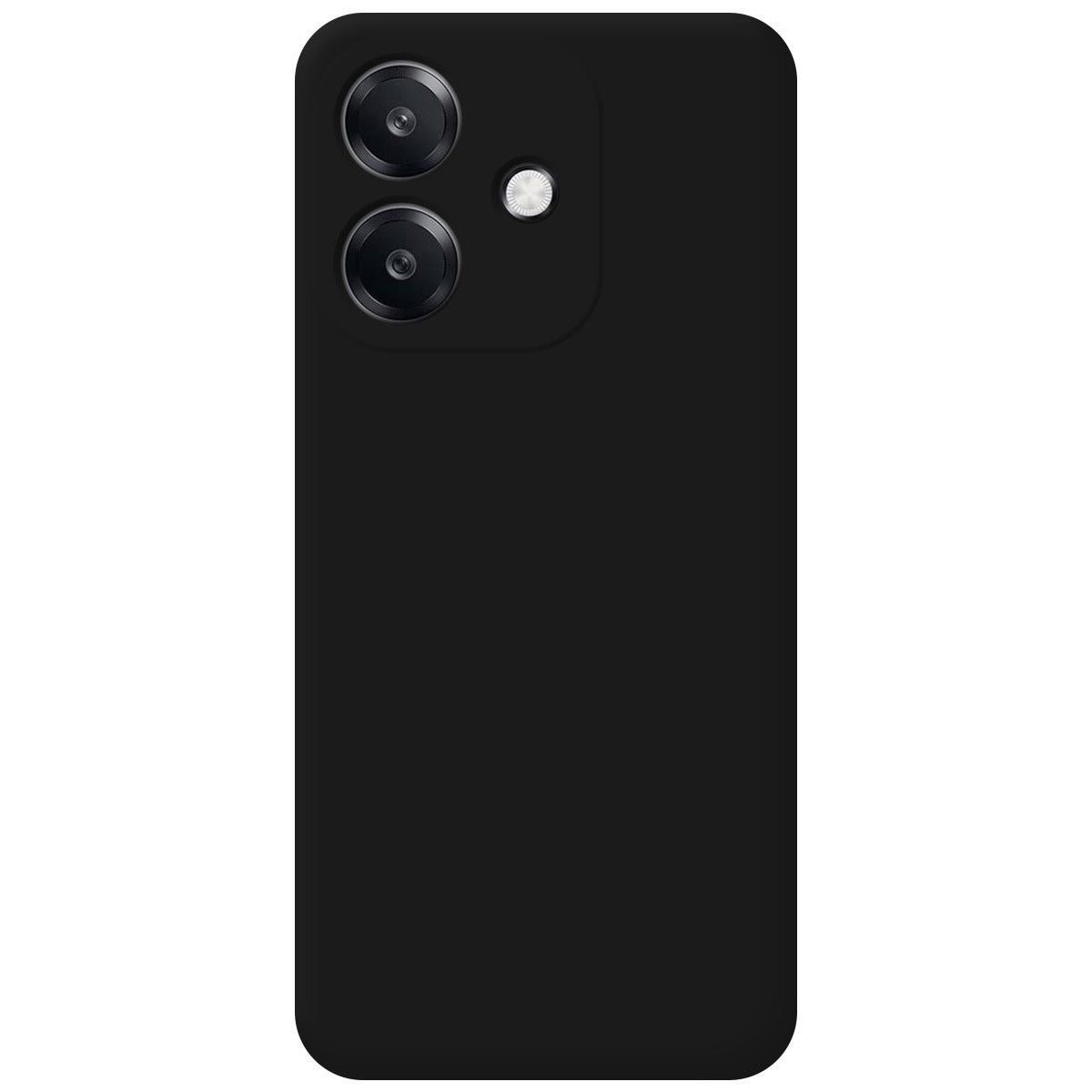 Una custodia per telefono nera con fori per doppia fotocamera.