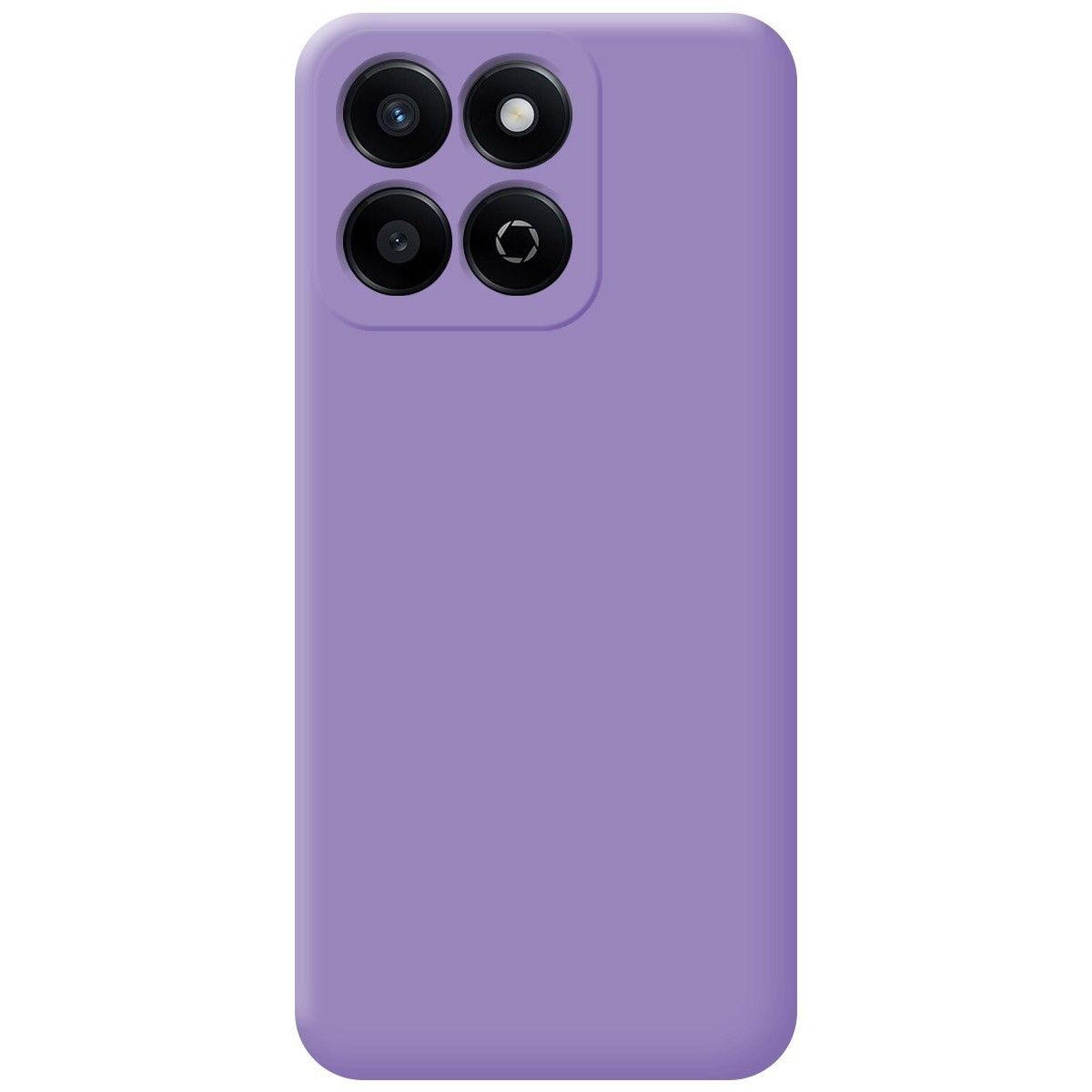 Custodia per telefono. Il retro ha quattro lenti della fotocamera ed è viola.