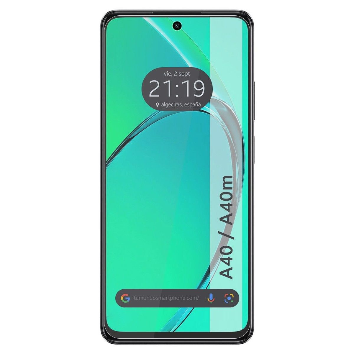 Lo schermo del telefono mostra ora e luogo. Sfondo verde. Il telefono è nero con testo bianco: C61 4G / C63 4G.