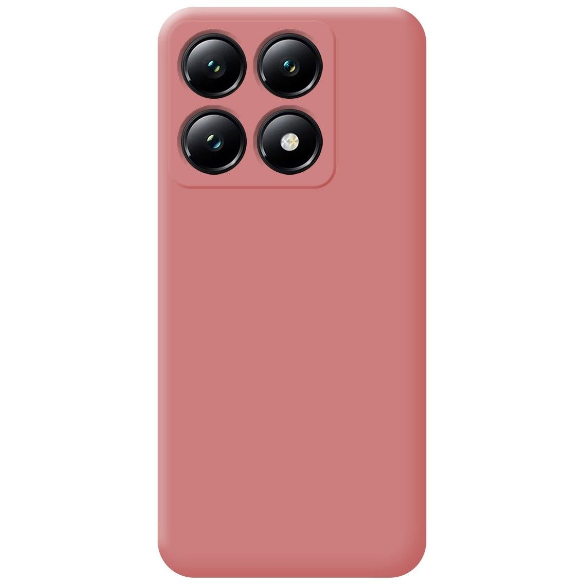 Retro telefono rosa con quattro lenti della fotocamera.