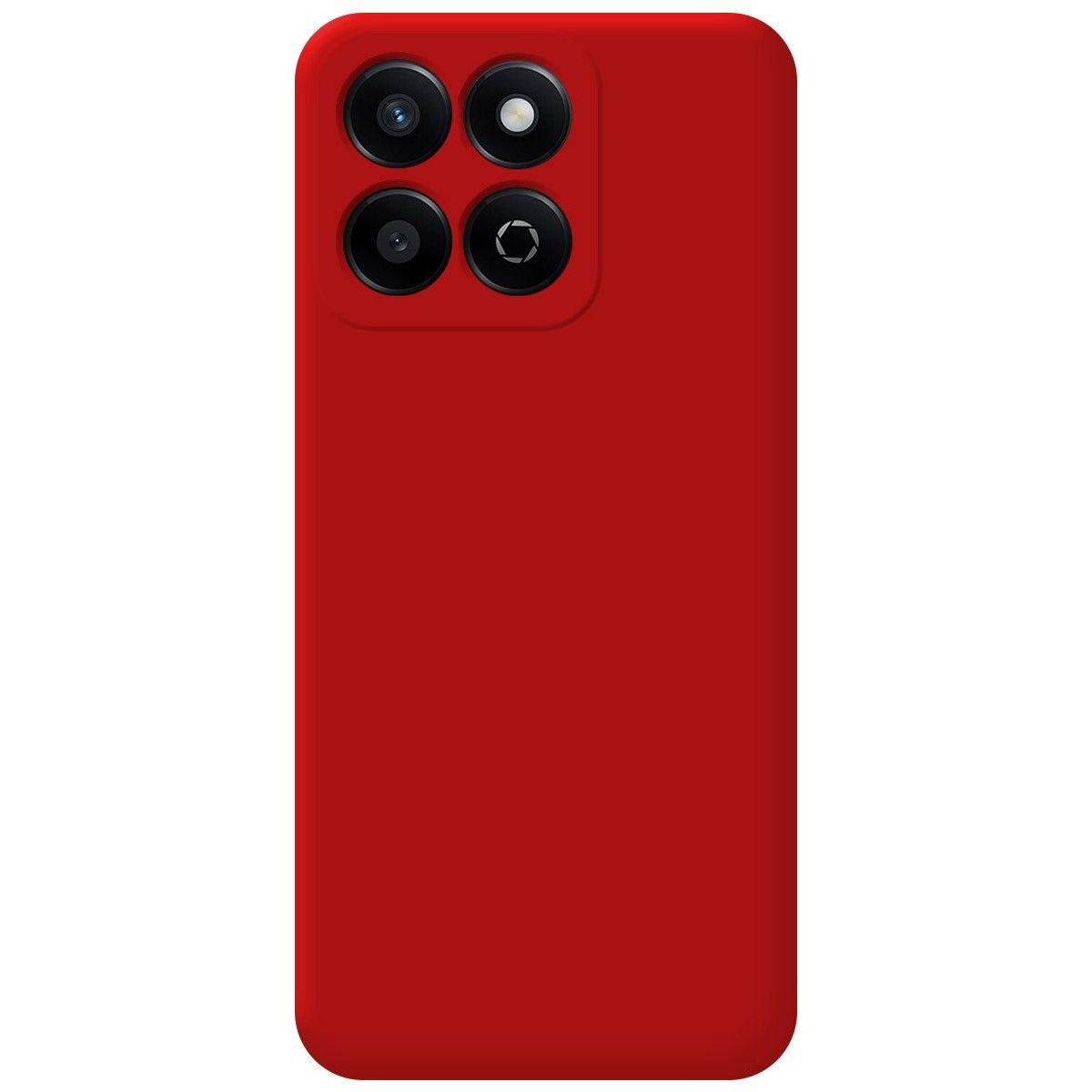 Custodia per telefono rossa con un modulo fotocamera nell'angolo in alto a sinistra. La custodia è rosso pieno.