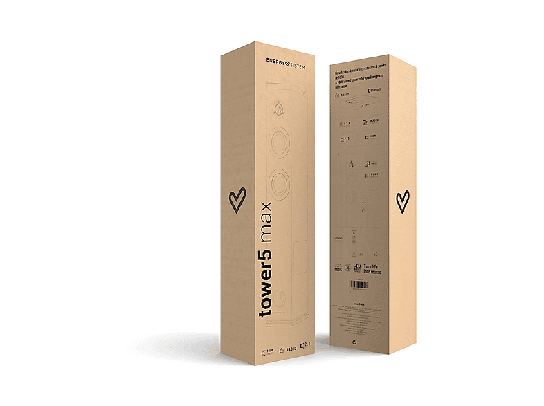 Torre de sonido | ENERGY SISTEM Tower 5 Max, 100, 2 canales, Negro