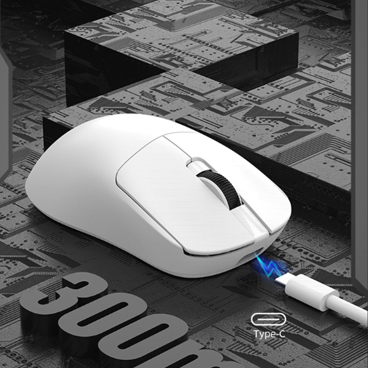 Weiße drahtlose Maus mit USB-C-Anschluss.