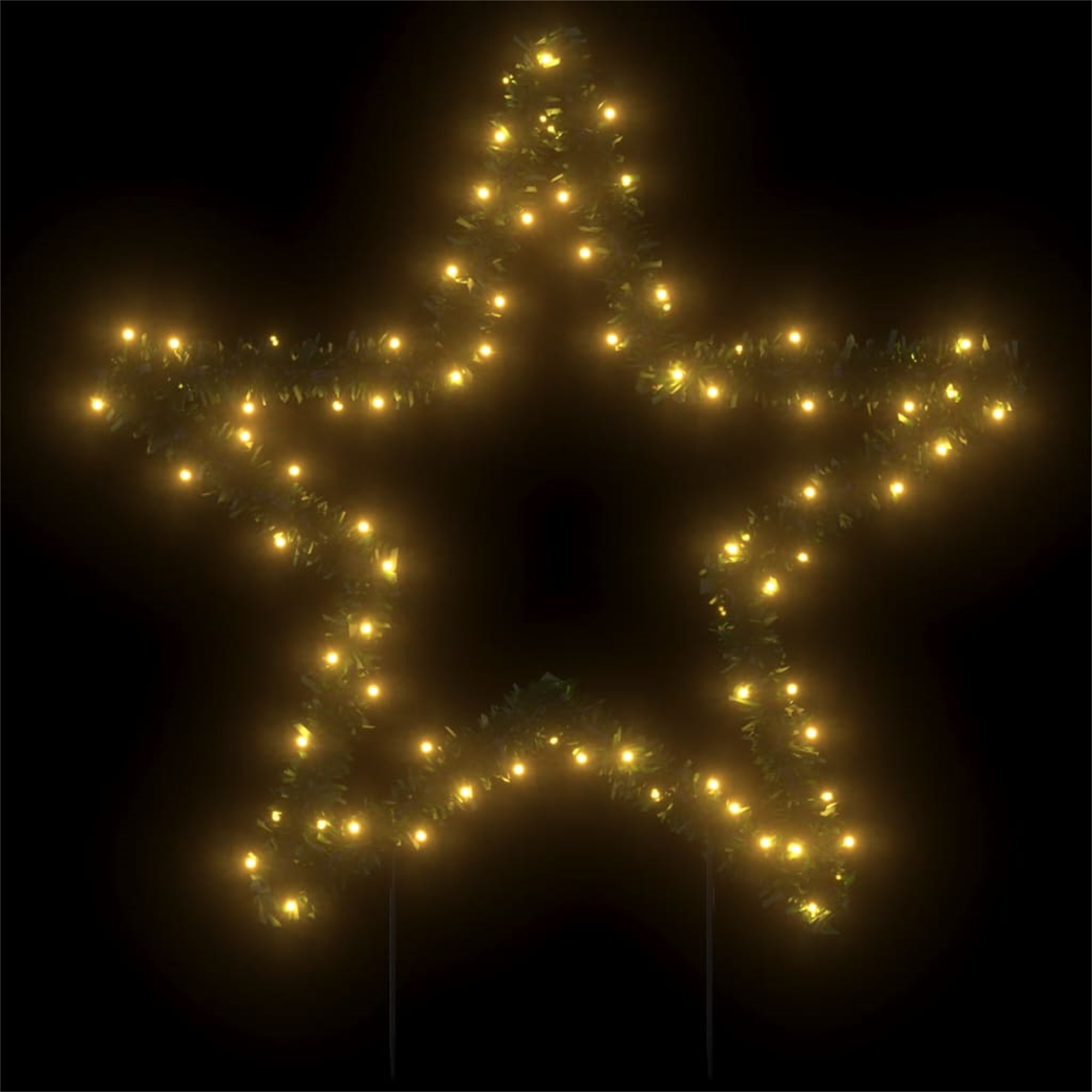 Eine sternförmige Weihnachtsdekoration mit Lichtern umrandet vor dunklem Hintergrund.
