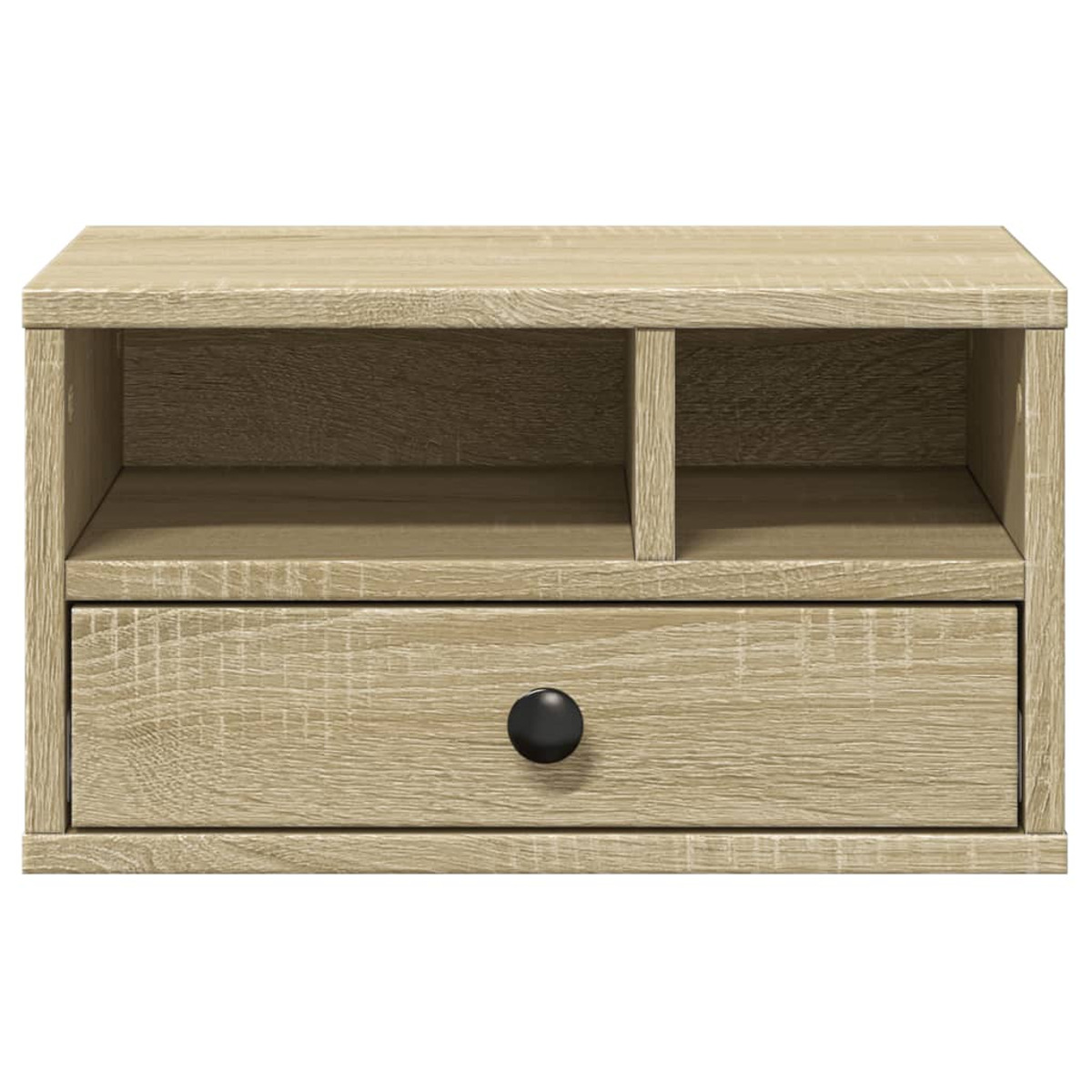 Ein hellbrauner Schreibtisch-Organizer aus Holz mit einer Schublade und zwei Fächern.