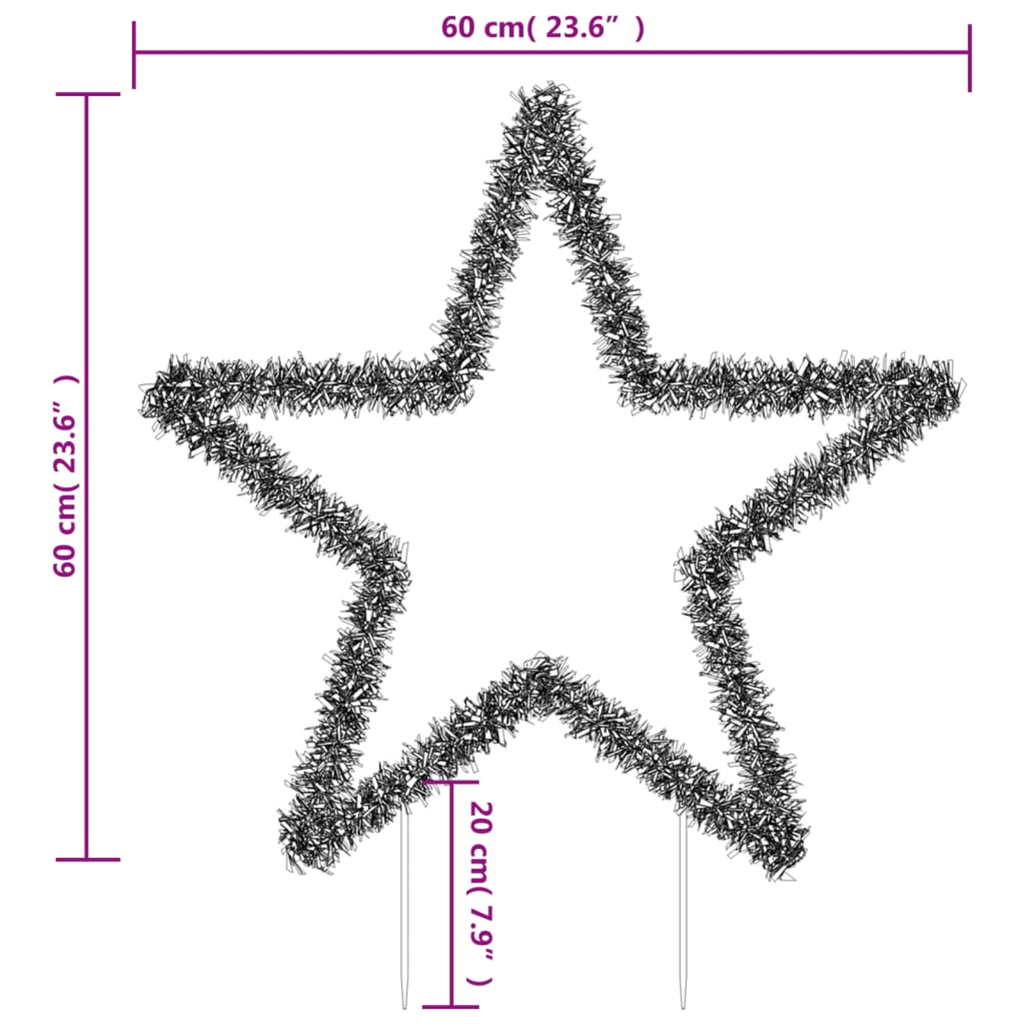 Sternförmige Weihnachtsdekoration mit Abmessungen. Weißer Hintergrund.