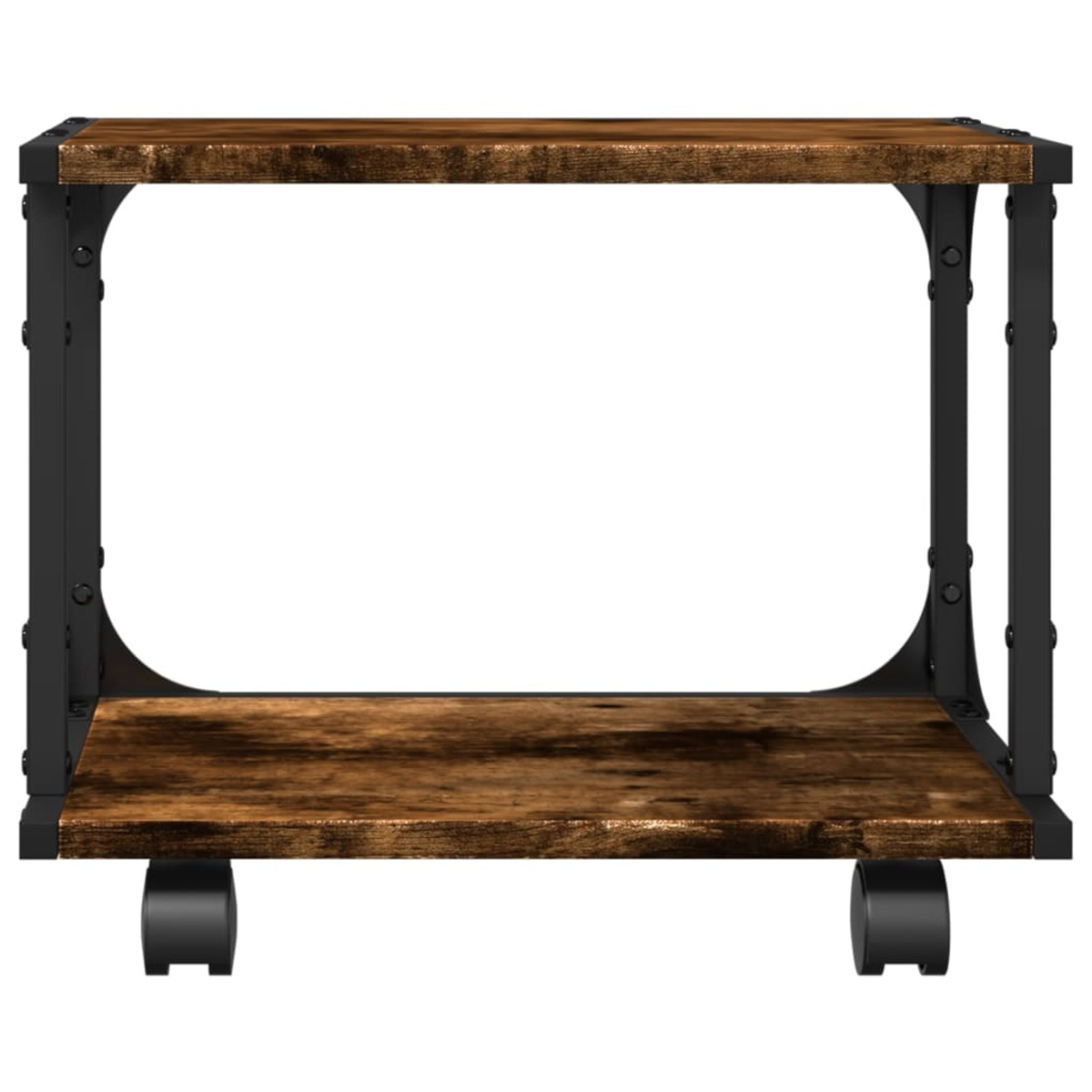 Ein leerer Holz- und Metallwagen auf Rädern, freigestellt auf weißem Grund.