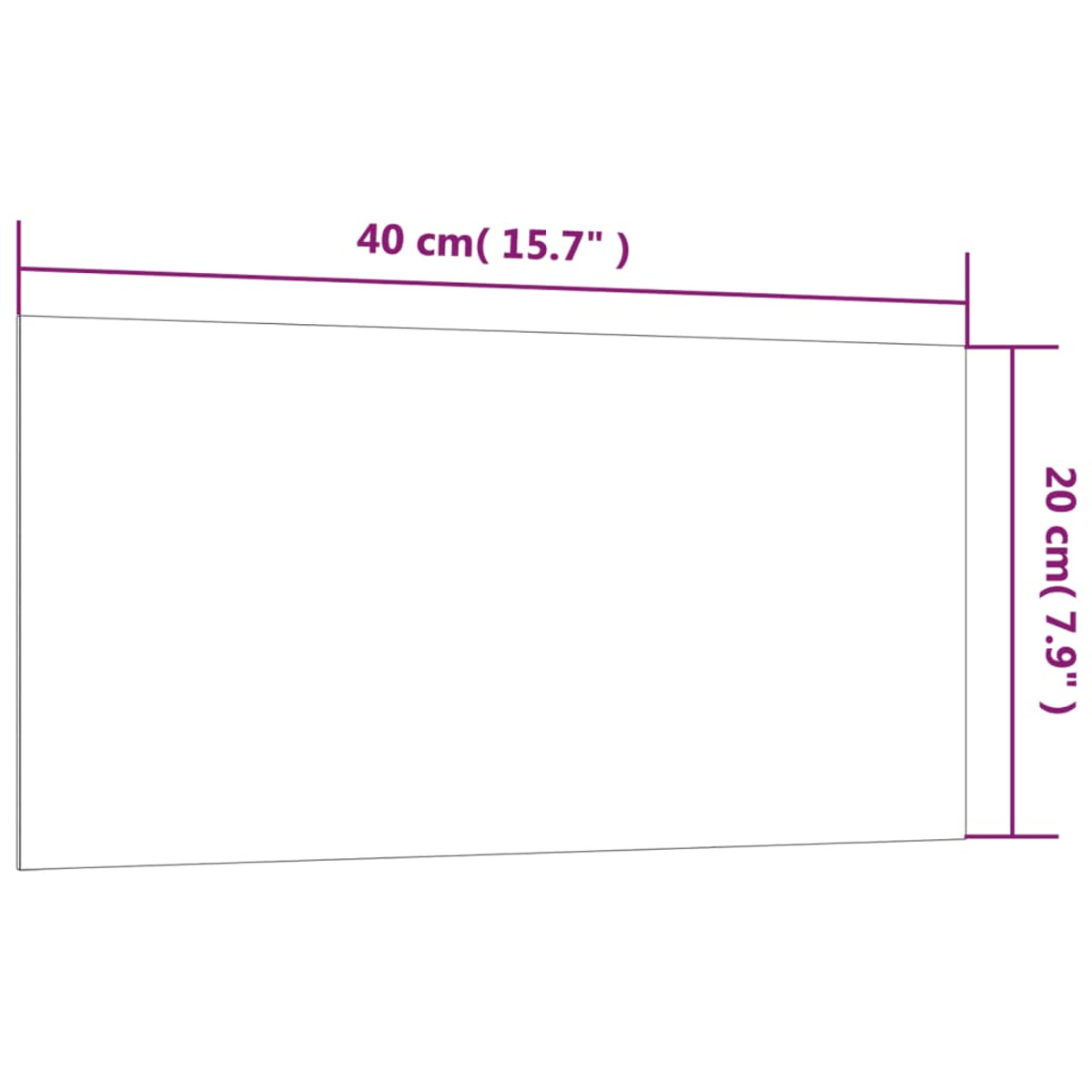 Eine rechteckige Form mit Abmessungen in cm und Zoll. Die Form ist hellfarbig.