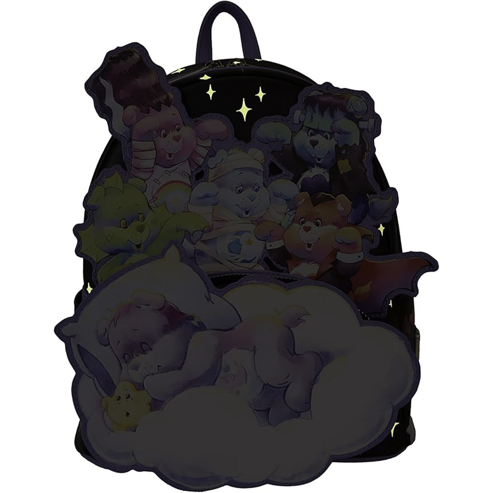 Rucksack mit Care Bears-Design. Bären vorne, Sterne hinten.