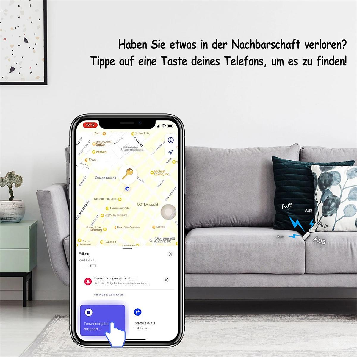 Ein Telefon, das eine Karten-App in der Nähe eines Sofas mit Kissen anzeigt.