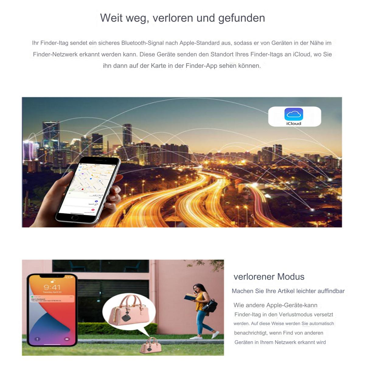 Hand hält Telefon mit Karte, Stadt im Hintergrund. Anderes Bild zeigt eine Handtasche auf einem Telefonbildschirm und eine Frau, die geht.