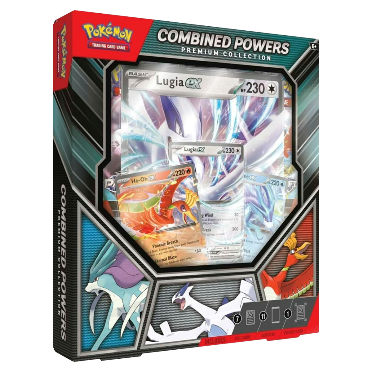 Caja de juego de cartas coleccionables Pokémon con Lugia EX y otras cartas. Combined Powers.