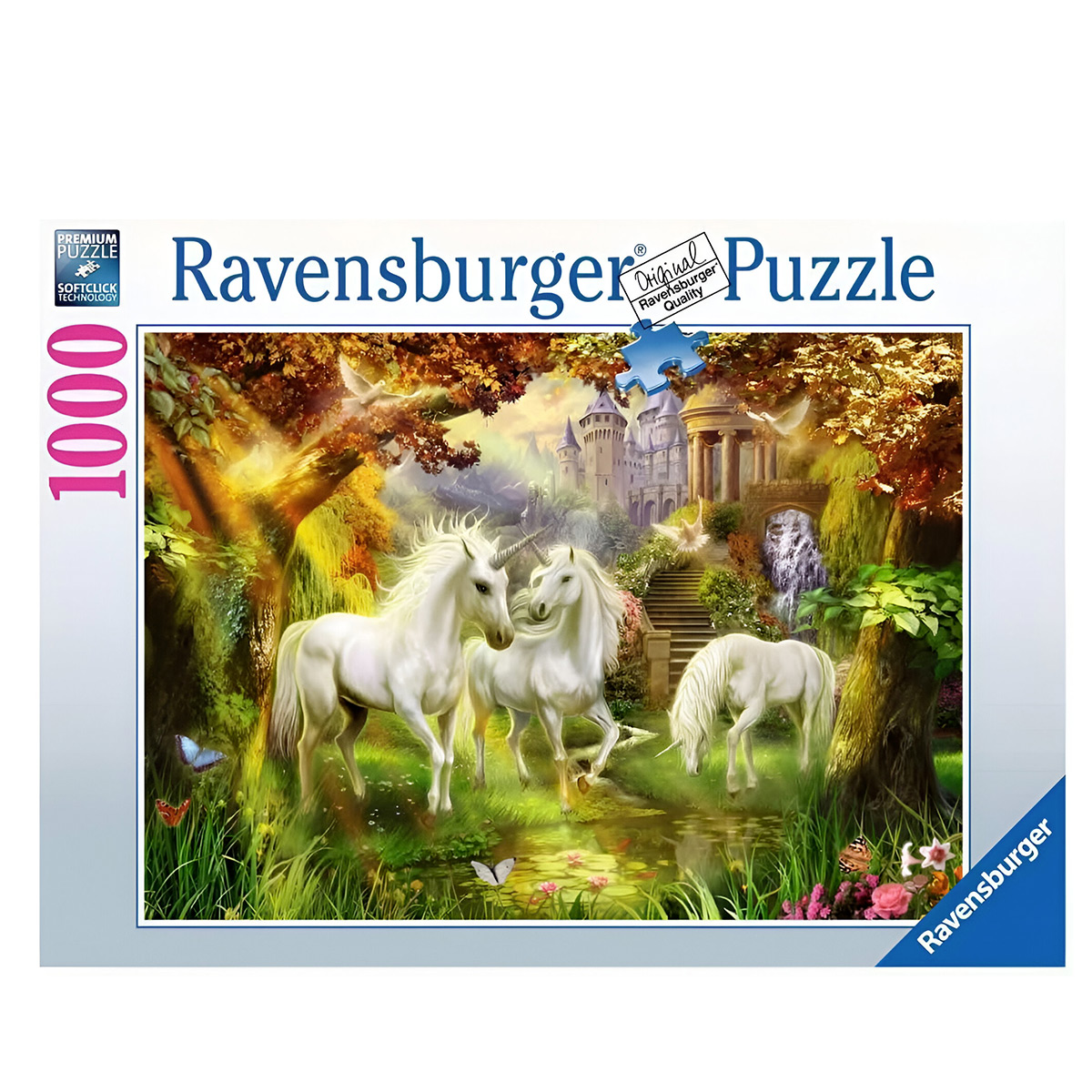 Ravensburger 1000-teiliges Puzzle mit einem Fantasy-Motiv mit Einhörnern.