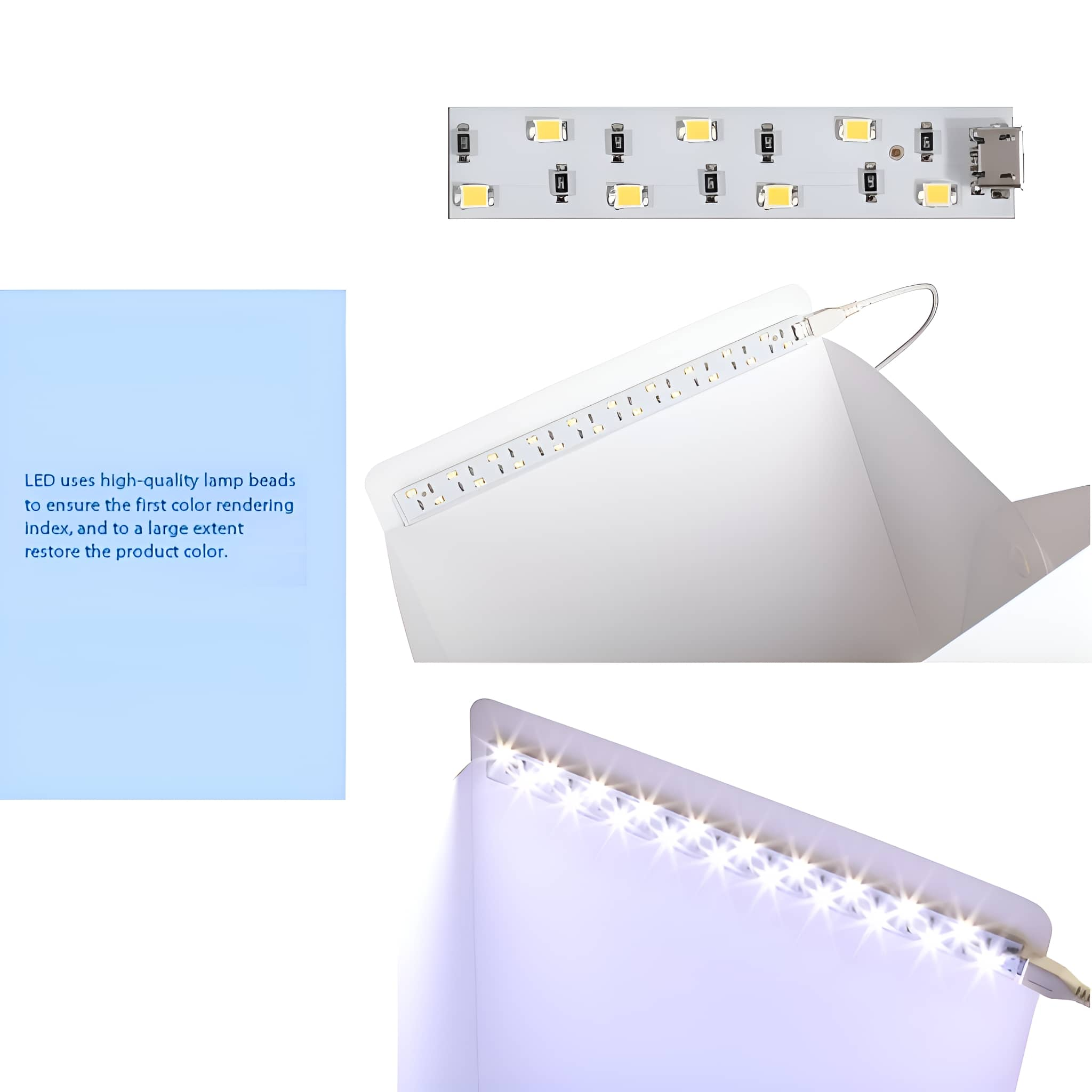 LED-Lichtleiste. Ein Streifen mit LEDs und ein weiterer Streifen mit Lichteffekt.