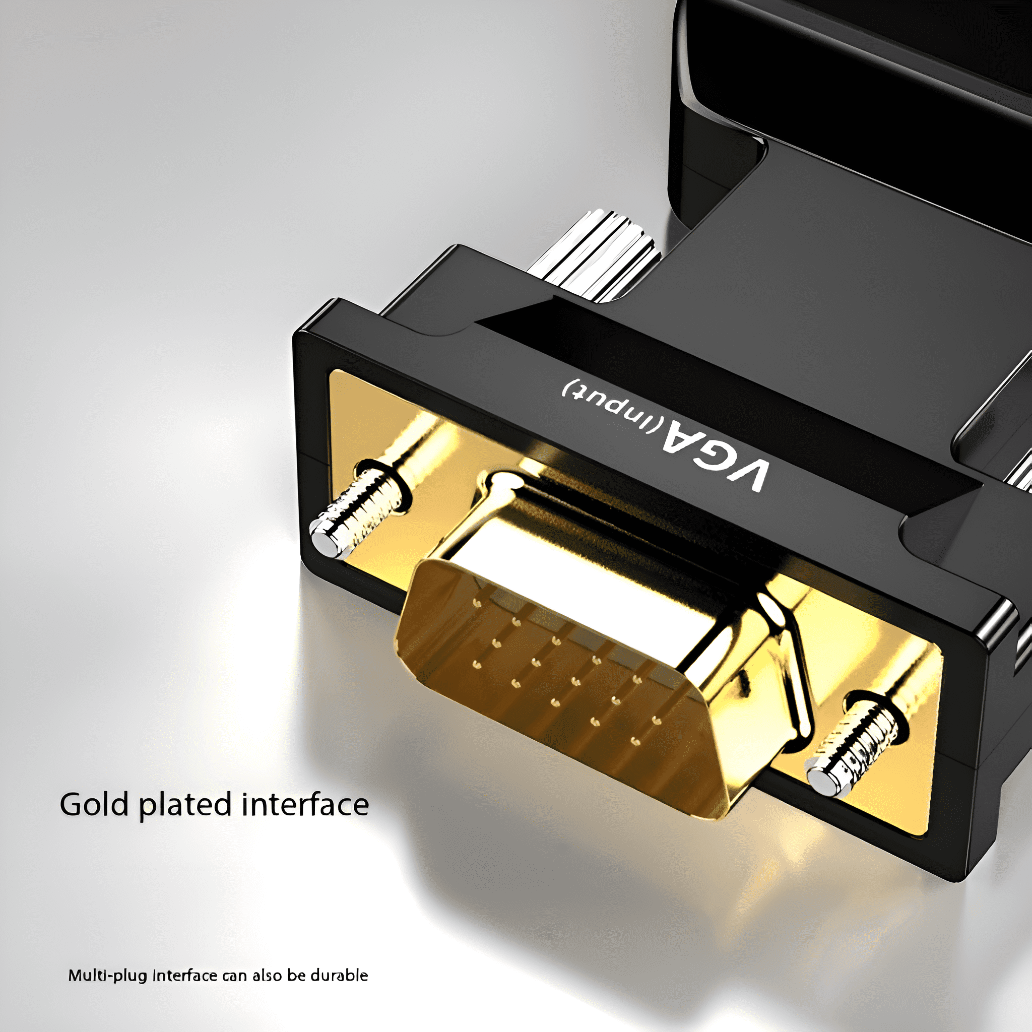 Schwarz-goldener VGA-Eingangsadapter, vergoldete Schnittstelle mit Schrauben.
