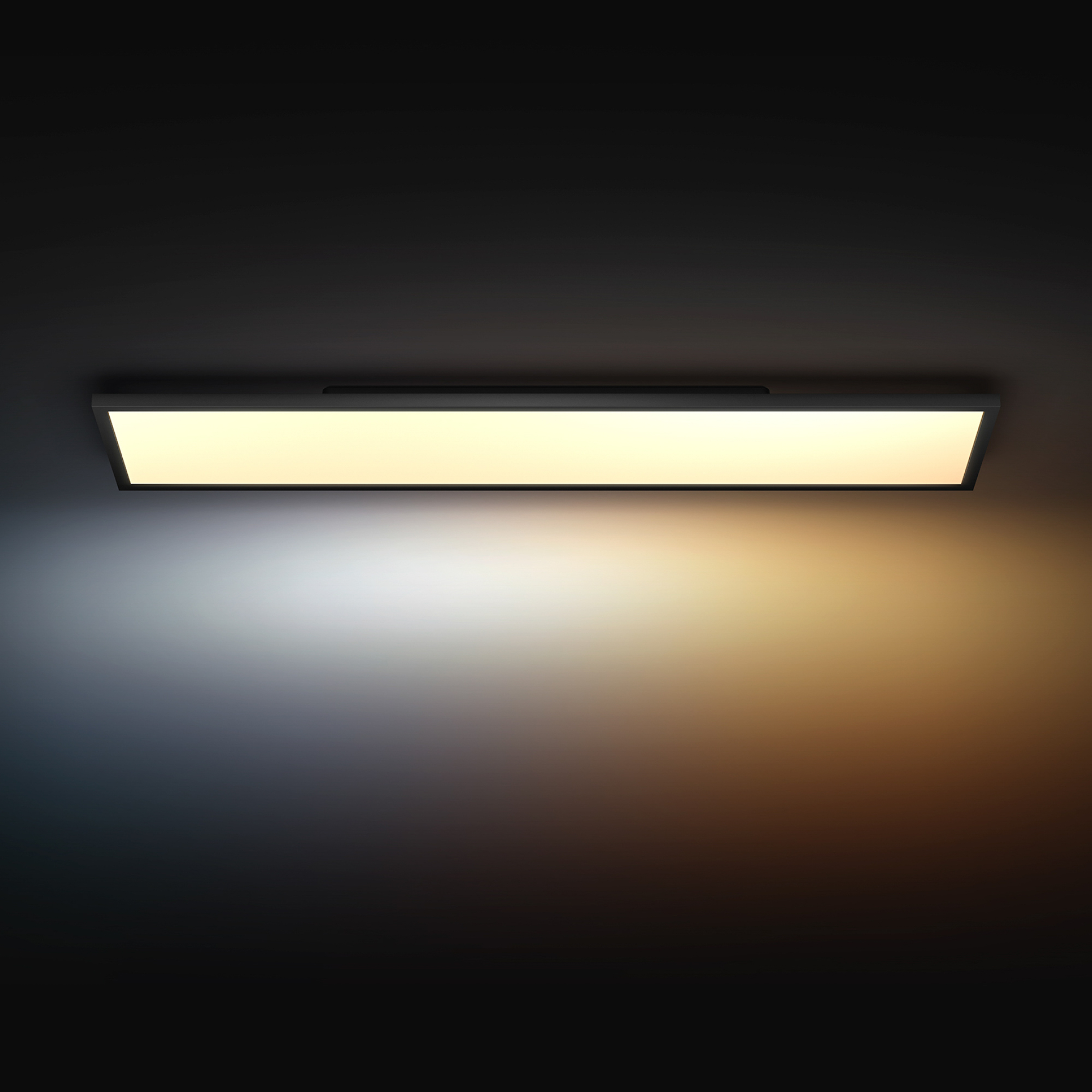 Una luce LED rettangolare è mostrata. La luce ha una sfumatura di colore doppia, che passa dal bianco all'arancione.