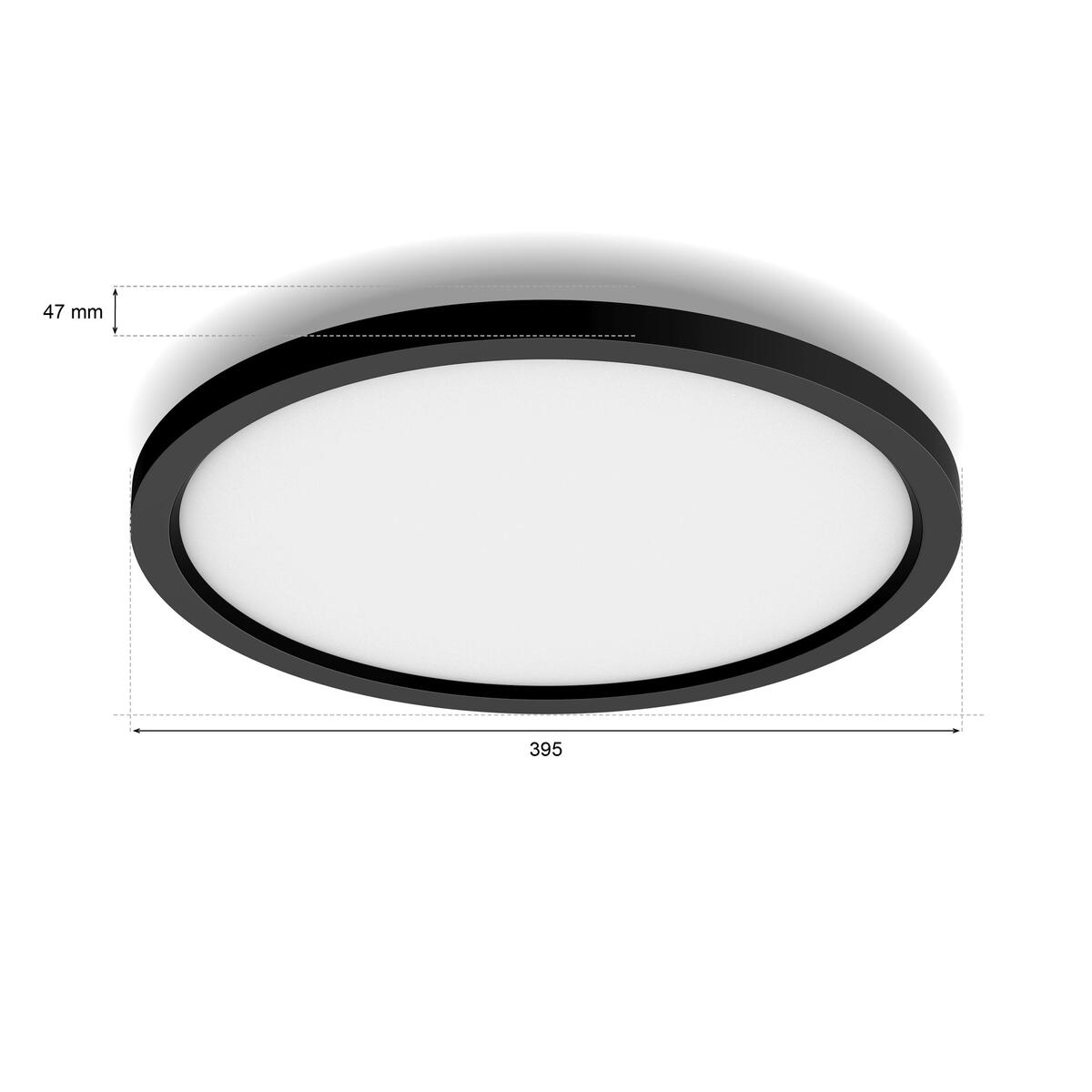 Lampada da soffitto rotonda bianca e nera con misure.