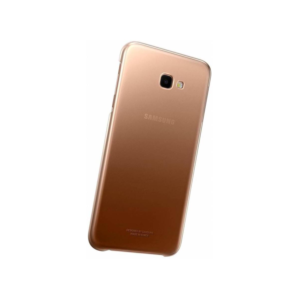 Custodia dorata per telefono con motivo floreale. Il telefono è color oro rosa.