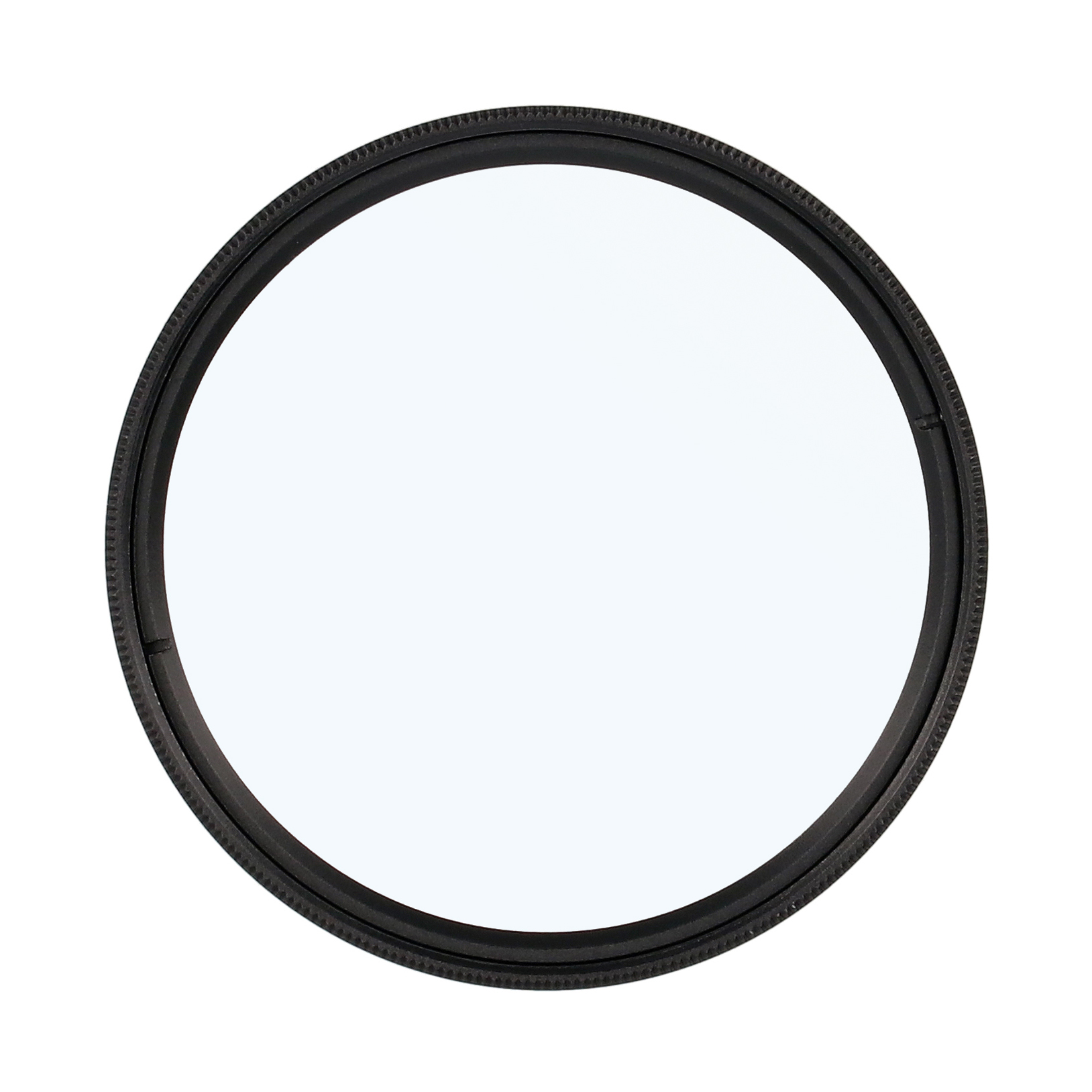 Schwarzer kreisförmiger Objektivfilter auf weißem Hintergrund.
