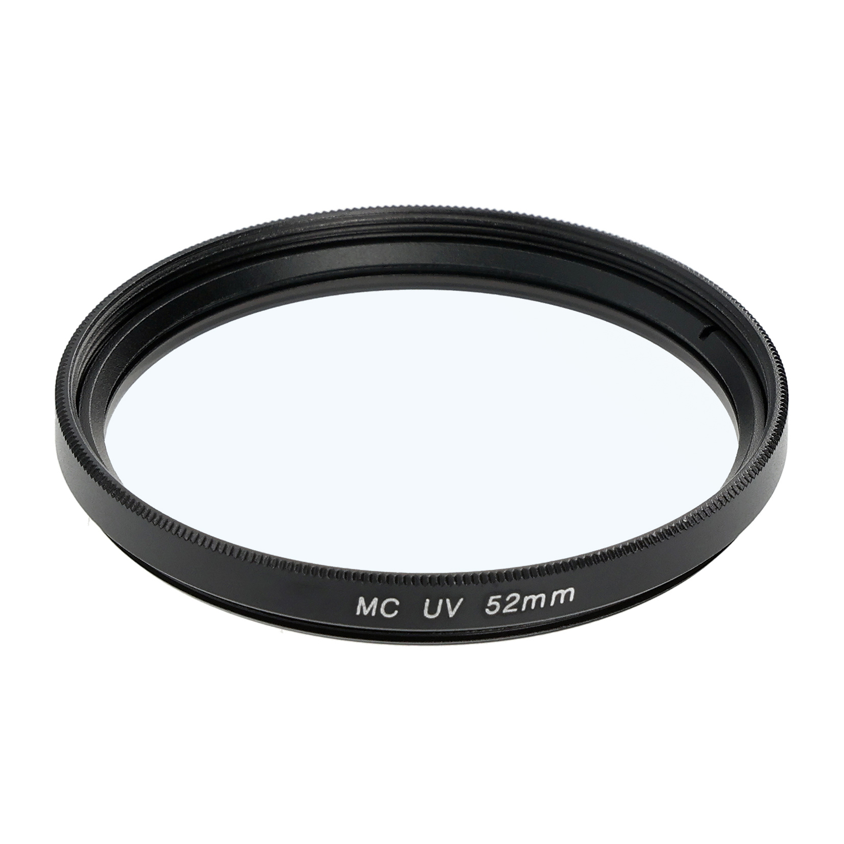 Schwarzer MC UV 52mm Kamerafilter für Objektiv, mit Ringdetails.