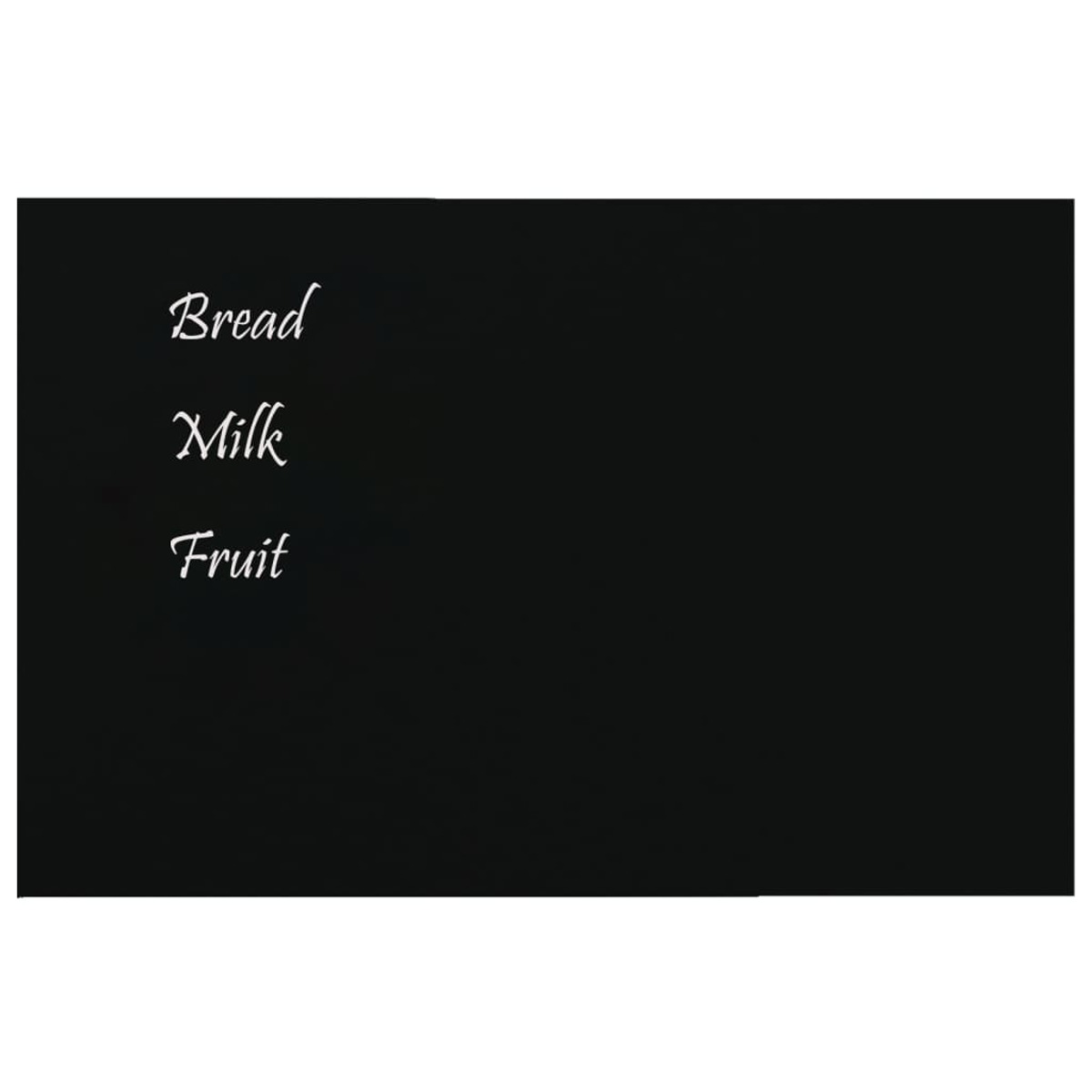 Ein schwarzer Hintergrund mit den Worten 'Brot', 'Milch' und 'Obst'.