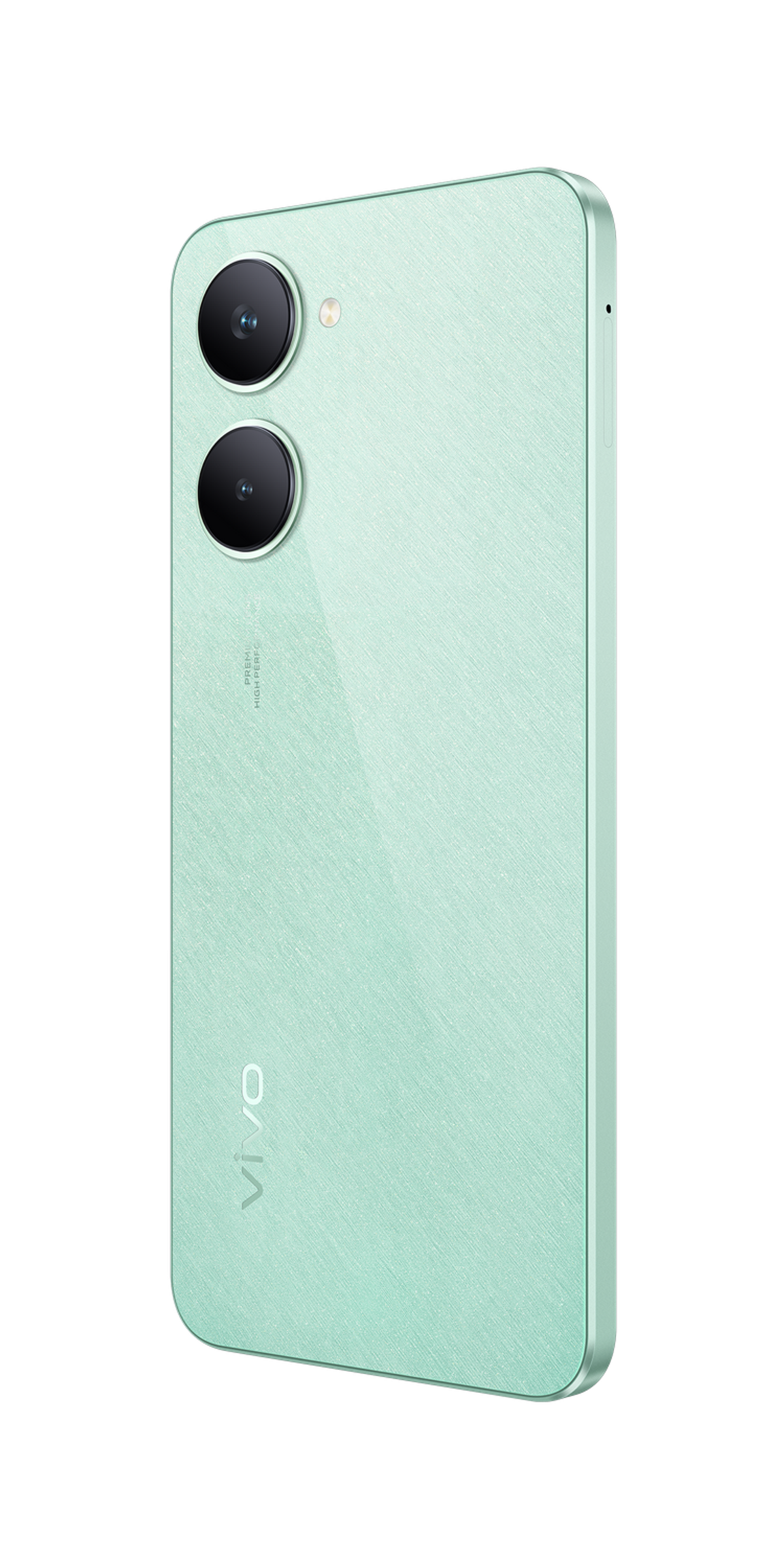 Zielona tylna część smartfona z dwoma aparatami i logo Vivo.