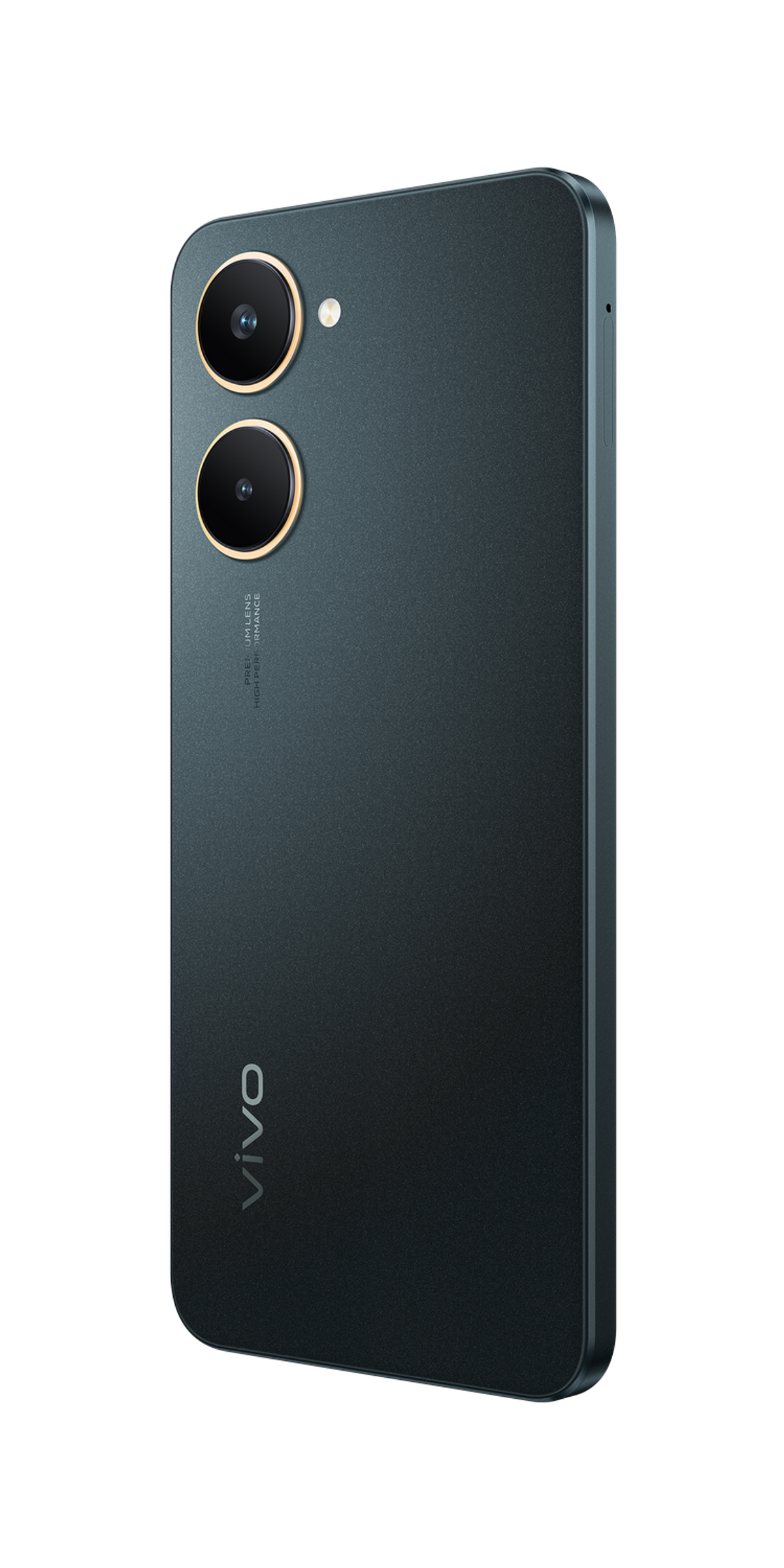 Zbliżenie na ciemnozielony telefon, pokazujące dwa obiektywy aparatu.