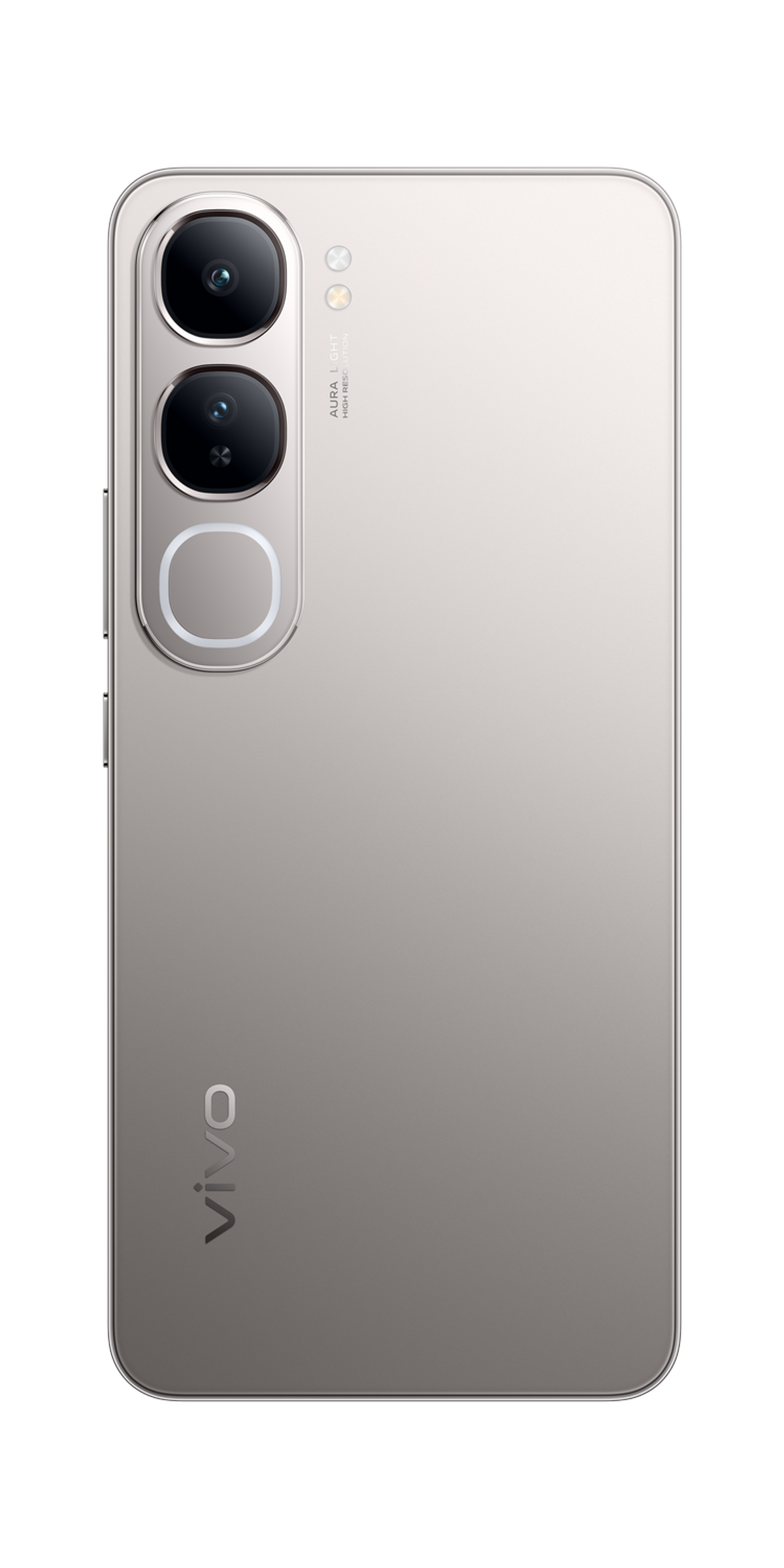 Widok z tyłu beżowego smartfona z dwoma obiektywami aparatu i logo vivo.