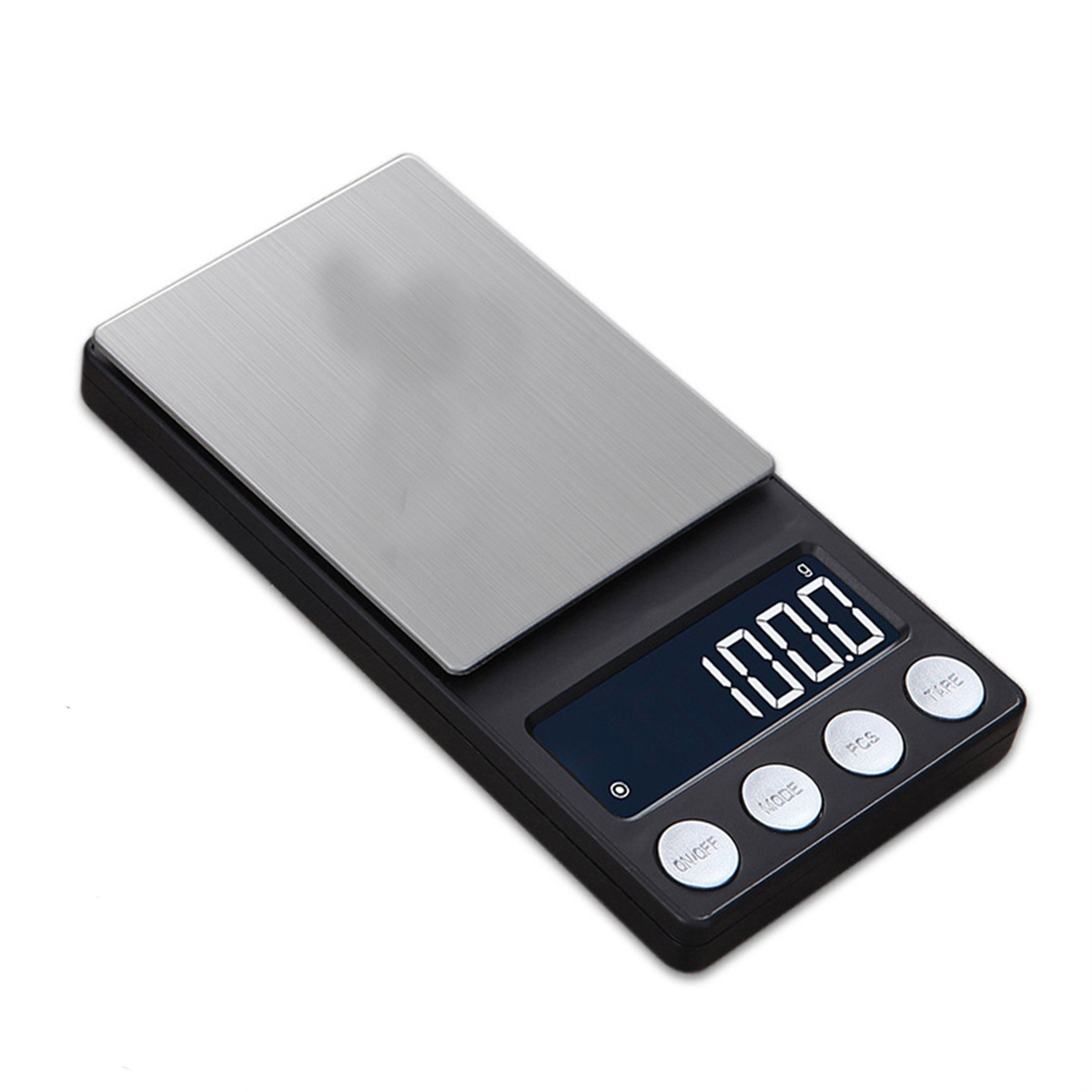 Eine schwarz-silberne Digitalwaage mit der Anzeige 100,0 Gramm.