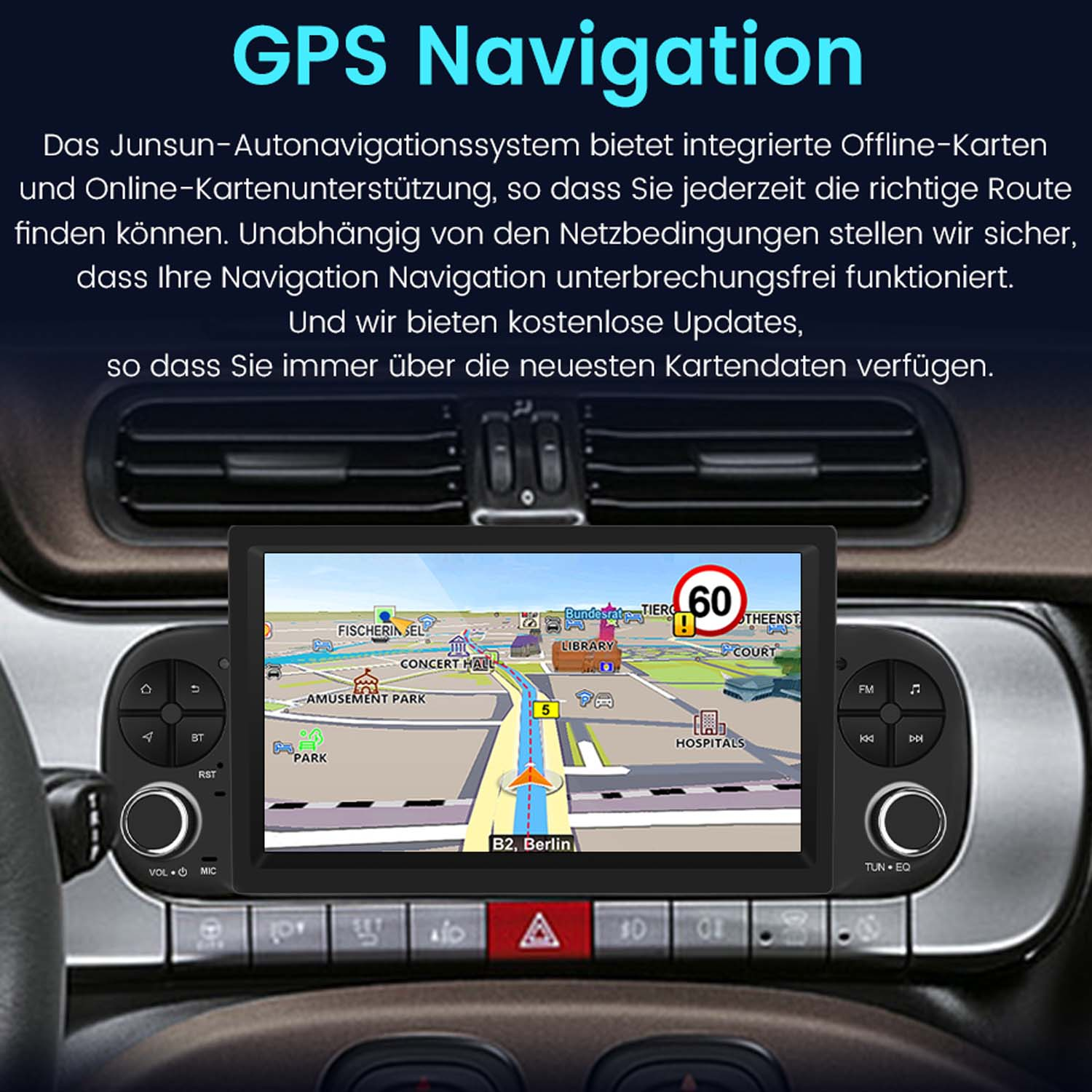 YZKONG autoradio voor FIAT Panda 2013-2020 draadloze radio Apple CarPlay Android Auto Bluetooth 7 inch touchscreen autoradio met AM FM RDS Mirror Link