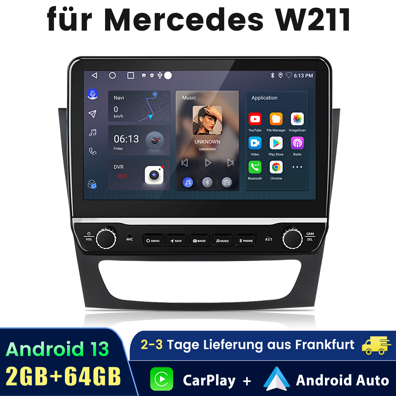 System multimedialny do samochodu dla Mercedesa W211 z Androidem 13, ekranem i carplay.