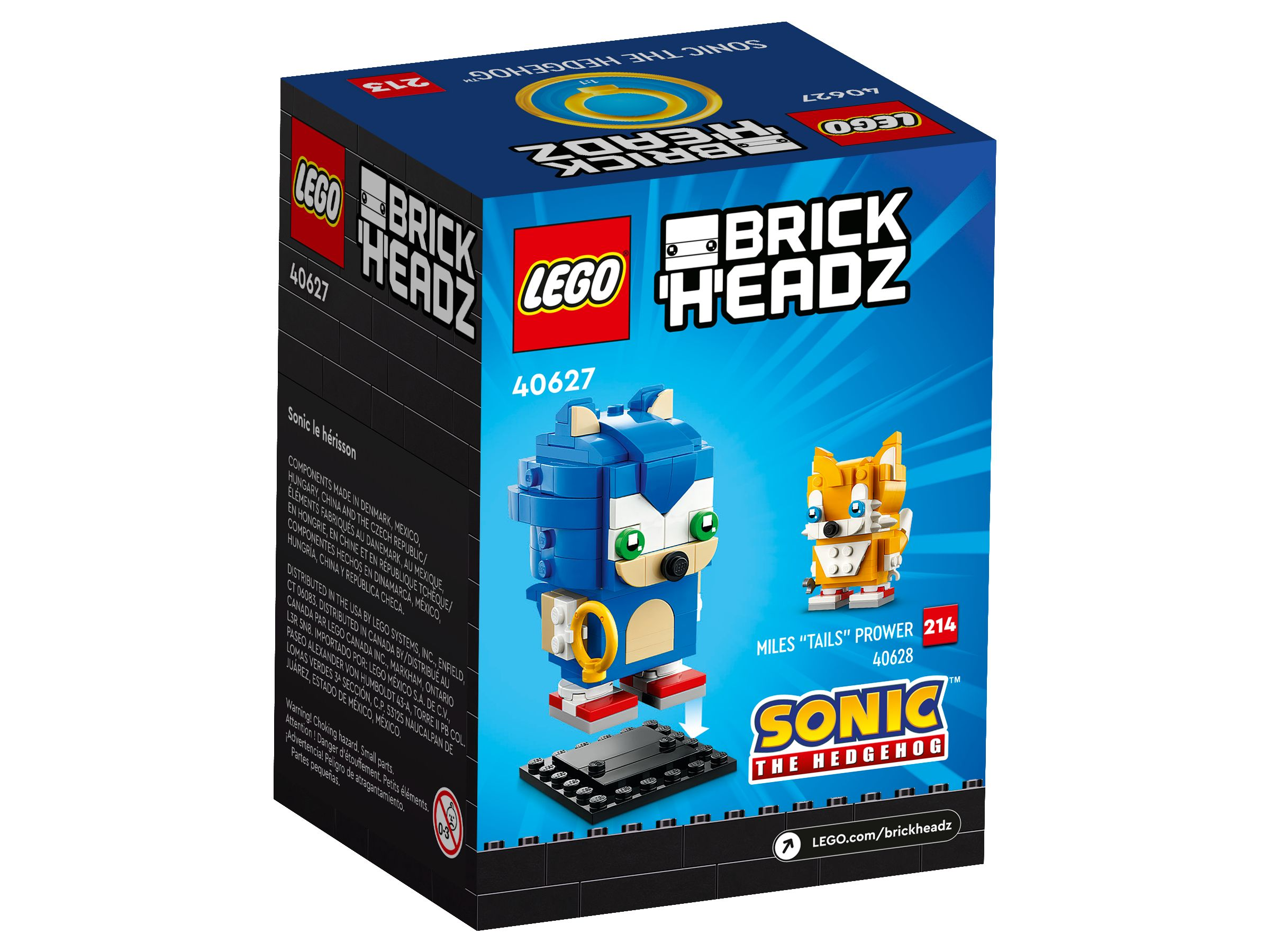 Lego BrickHeadz Sonic the Hedgehog Box. Zeigt Sonic- und Tails-Figuren.