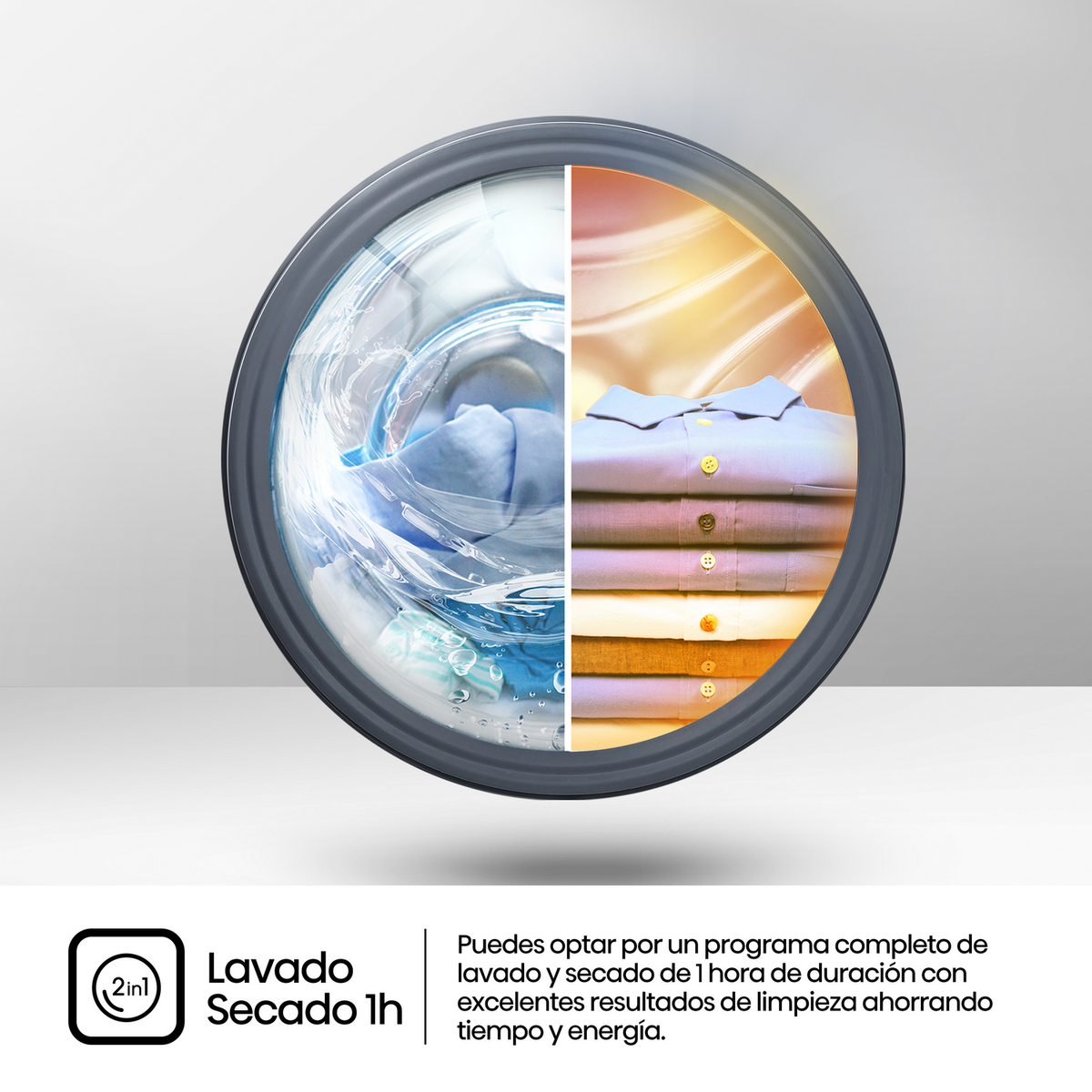 Obrazek przedstawiający pralkę z hiszpańskim tekstem o cyklu prania i suszenia.