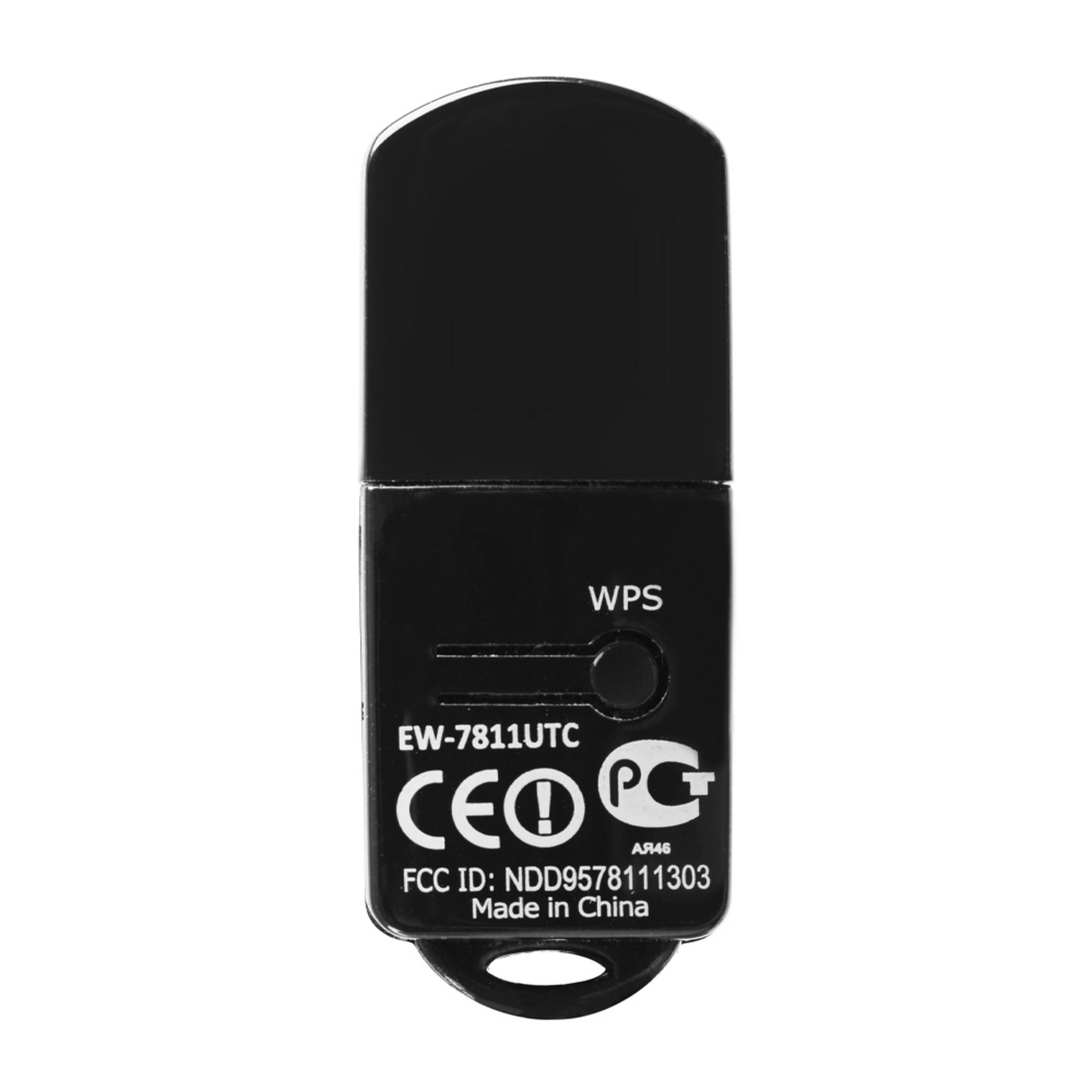 Black USB dongle with WPS and FCC ID information. Made in China.