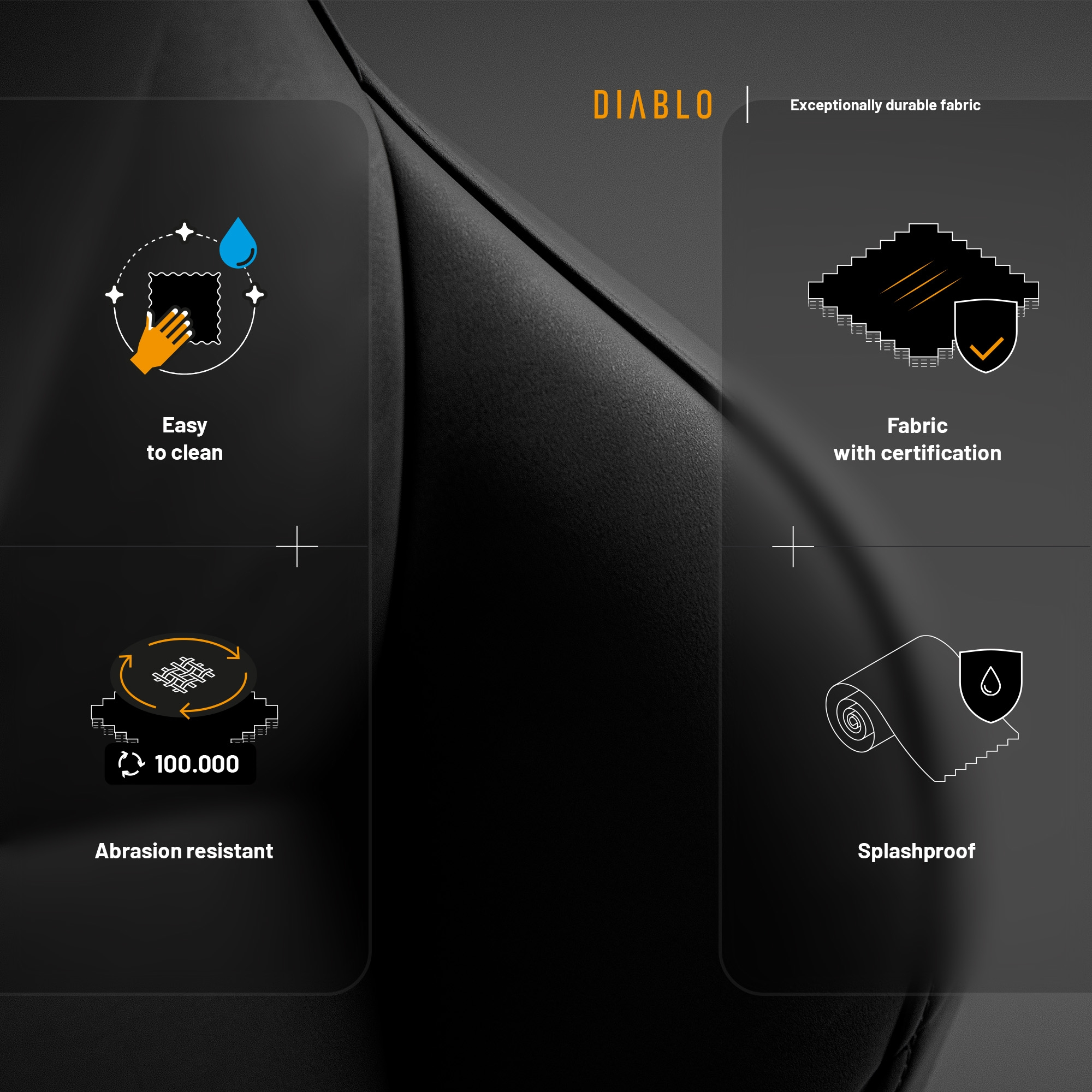 Zbliżenie czarnej tkaniny z etykietami tekstowymi. Tkanina znajduje się w tle. Białe tło.